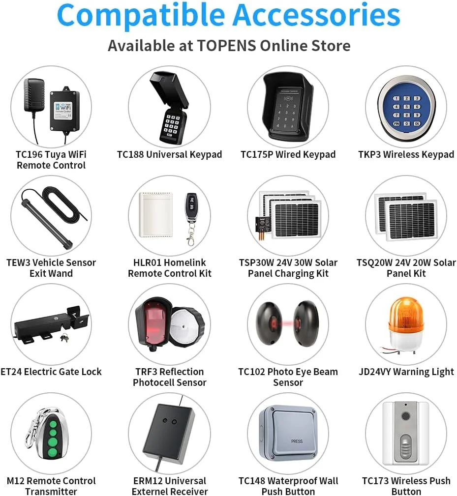 بازکننده درب اتوماتیک TOPENS A8 برای درب های تک لنگه سنگین تا 5.5 متر، اپراتور درب تک لنگه با قابلیت کارکرد با باتری به همراه کیت کنترل از راه دور و سازگار با انرژی خورشیدی بازکننده درب اتوماتیک TOPENS A8 برای درب های تک لنگه سنگین تا 5.5 متر، اپراتور درب تک لنگه با قابلیت کارکرد با باتری به همراه کیت کنترل از راه دور و سازگار با انرژی خورشیدی
