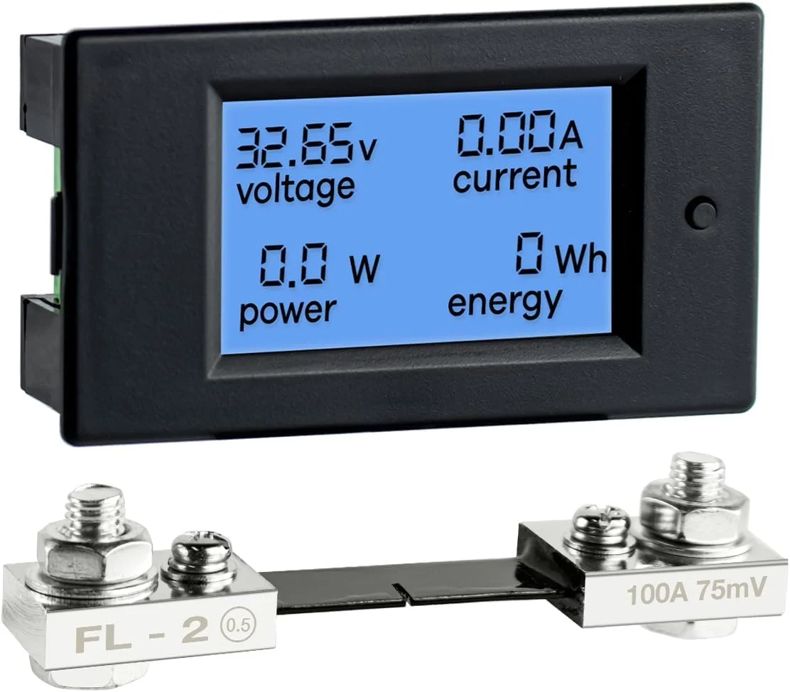 آمپرمتر و ولت متر دیجیتال NALACAL، DC 6.5-100V 0-100A، نمایشگر LCD، متر دیجیتال نظارت بر توان، ولتاژ، جریان، توان، انرژی، آمپرمتر، ولت متر، مولتی متر با شنت جریان 100 آمپر