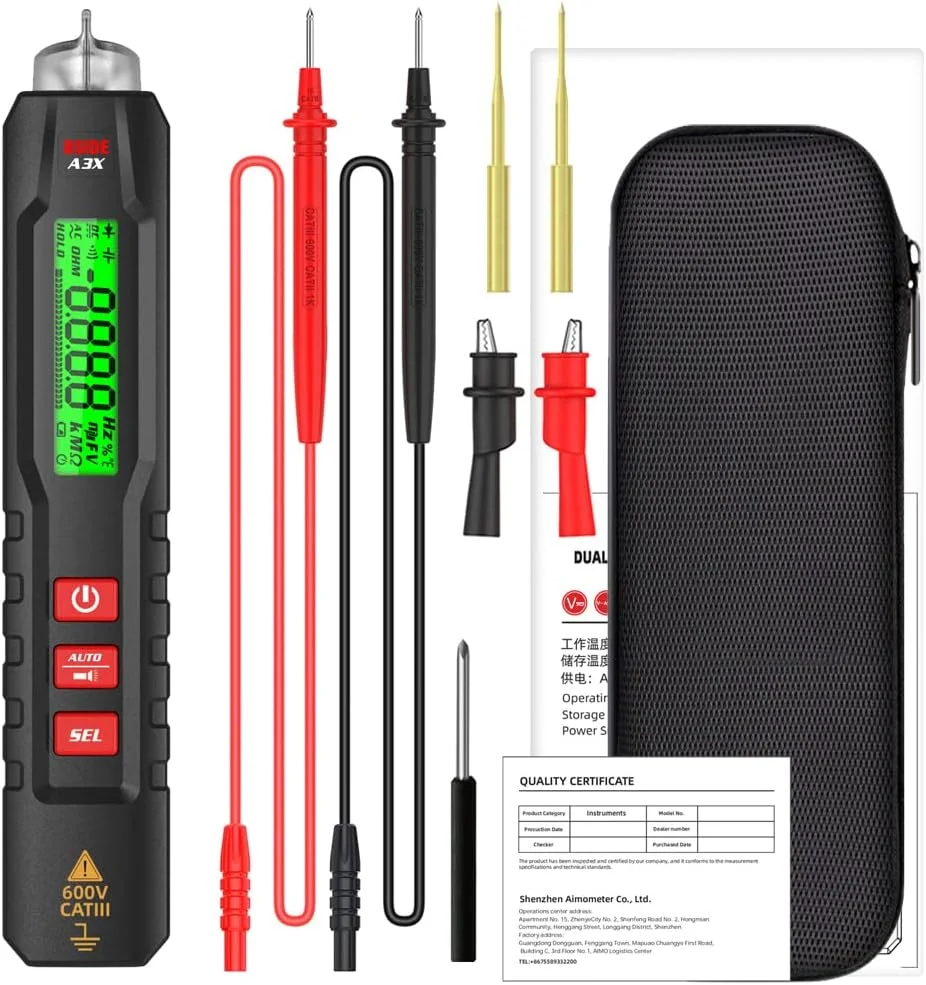 مولتی متر دیجیتال قلمی، تستر ولت متر قابل حمل، صفحه نمایش دو رنگ 1.9 اینچی، ولتاژ TRMS، ظرفیت خازنی، مقاومت، فرکانس، دیود، پیوستگی، دما، اندازه گیری NCV، مولتی متر چند منظوره