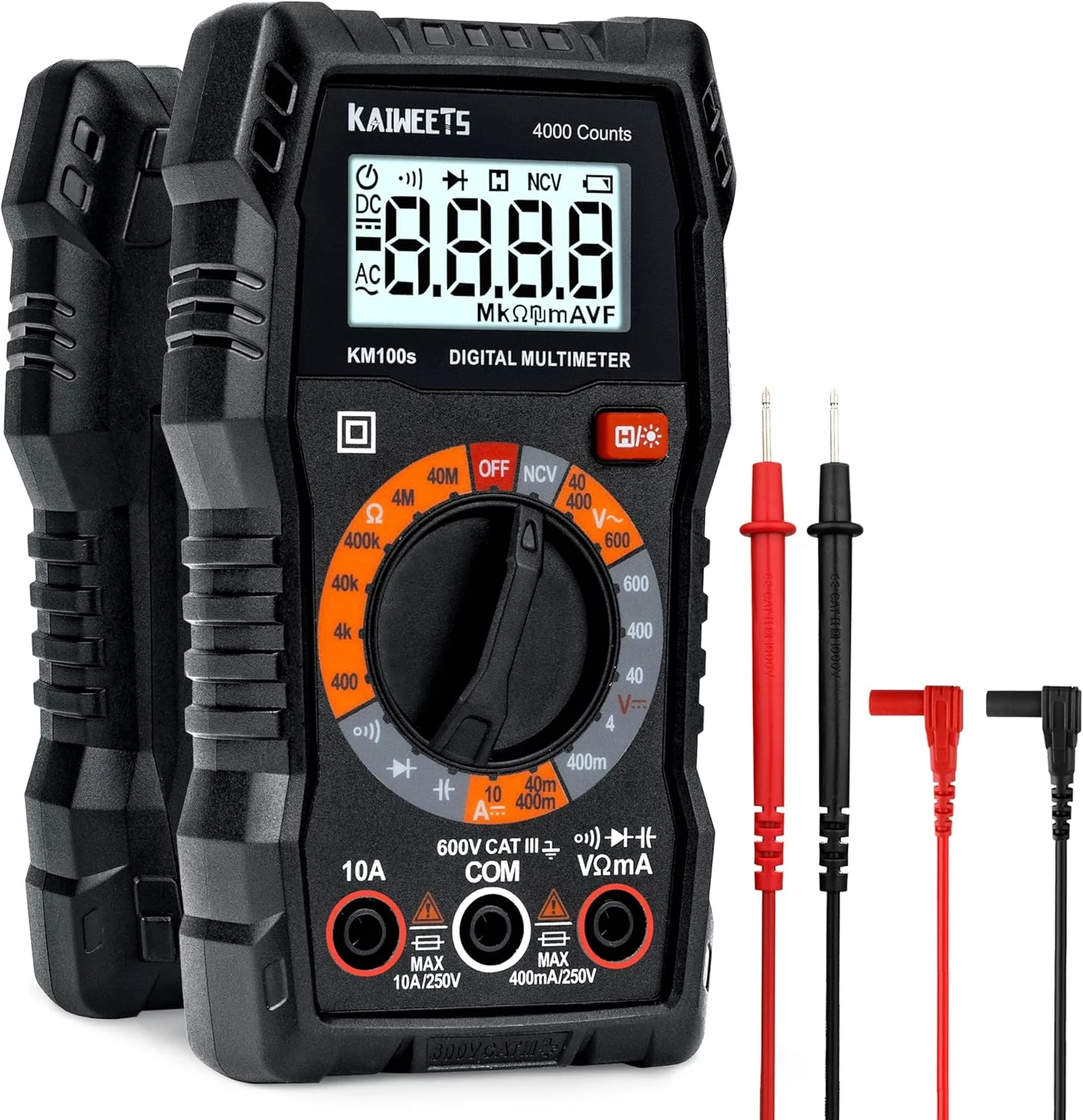 مولتی متر دیجیتال 4000 رقمی KAIWEETS، تستر ولتاژ با قرائت دقیق اهم، ولت و آمپر، ولت متر DC/AC اندازه گیری واضح مقاومت، پیوستگی، دیود، ظرفیت خازنی NCV برای مصارف خانگی و خودرو