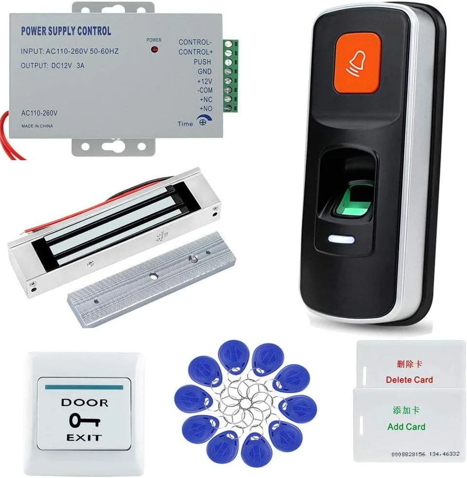 کیت کنترل دسترسی اثر انگشت بیومتریک uoweky، کارتخوان RFID + منبع تغذیه 12 ولت 3 آمپر + دکمه خروج + قفل مغناطیسی برقی 180 کیلوگرمی + 10 عدد جاسوئیچی آبی برای بازکننده درب کیت کنترل دسترسی اثر انگشت بیومتریک uoweky، کارتخوان RFID + منبع تغذیه 12 ولت 3 آمپر + دکمه خروج + قفل مغناطیسی برقی 180 کیلوگرمی + 10 عدد جاسوئیچی آبی برای بازکننده درب