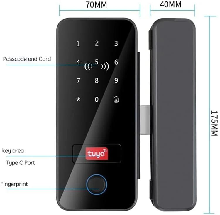 قفل درب شیشه ای هوشمند UanTii Tuya بلوتوثی، قفل درب اثر انگشتی الکترونیکی برای درب های اداری، باز کردن قفل با اپلیکیشن، کارت، رمز عبور، کنترل از راه دور و کلید قفل درب شیشه ای هوشمند UanTii Tuya بلوتوثی، قفل درب اثر انگشتی الکترونیکی برای درب های اداری، باز کردن قفل با اپلیکیشن، کارت، رمز عبور، کنترل از راه دور و کلید