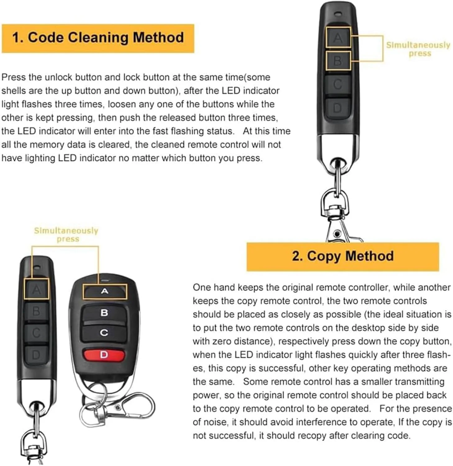 دستگاه تکثیر کنترل از راه دور درب 433MHz مدل UOEPOWA، بازکننده درب اتوماتیک، بازکننده درب برقی 433 مگاهرتز برای درب کشویی، بسته 2 عددی کلید درب گاراژ
