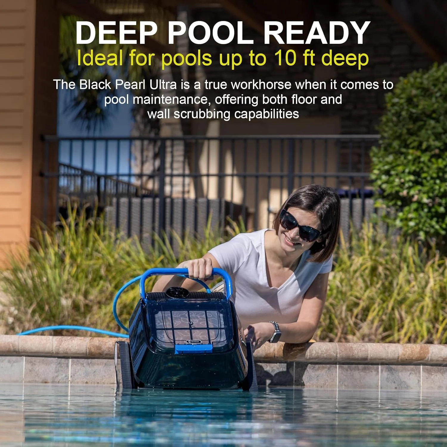 جاروبرقی رباتیک استخری 8STREME Black Pearl Ultra با باتری داخلی، جاروبرقی استخری دیواری با زمان کارکرد تا 150 دقیقه، سیستم شستشوی کف و دیوار، برای استخرهای تا عمق 10 فوت