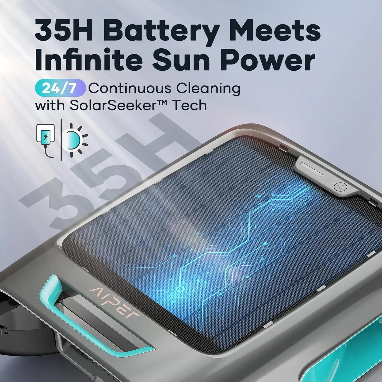 AIPER Surfer S2 Robotic Solar Pool Skimmer with APP Support, 24/7 Cleaning, Dual Charging Modes, Smart Obstacle Avoidance, Ideal for All Swimming Pool Types