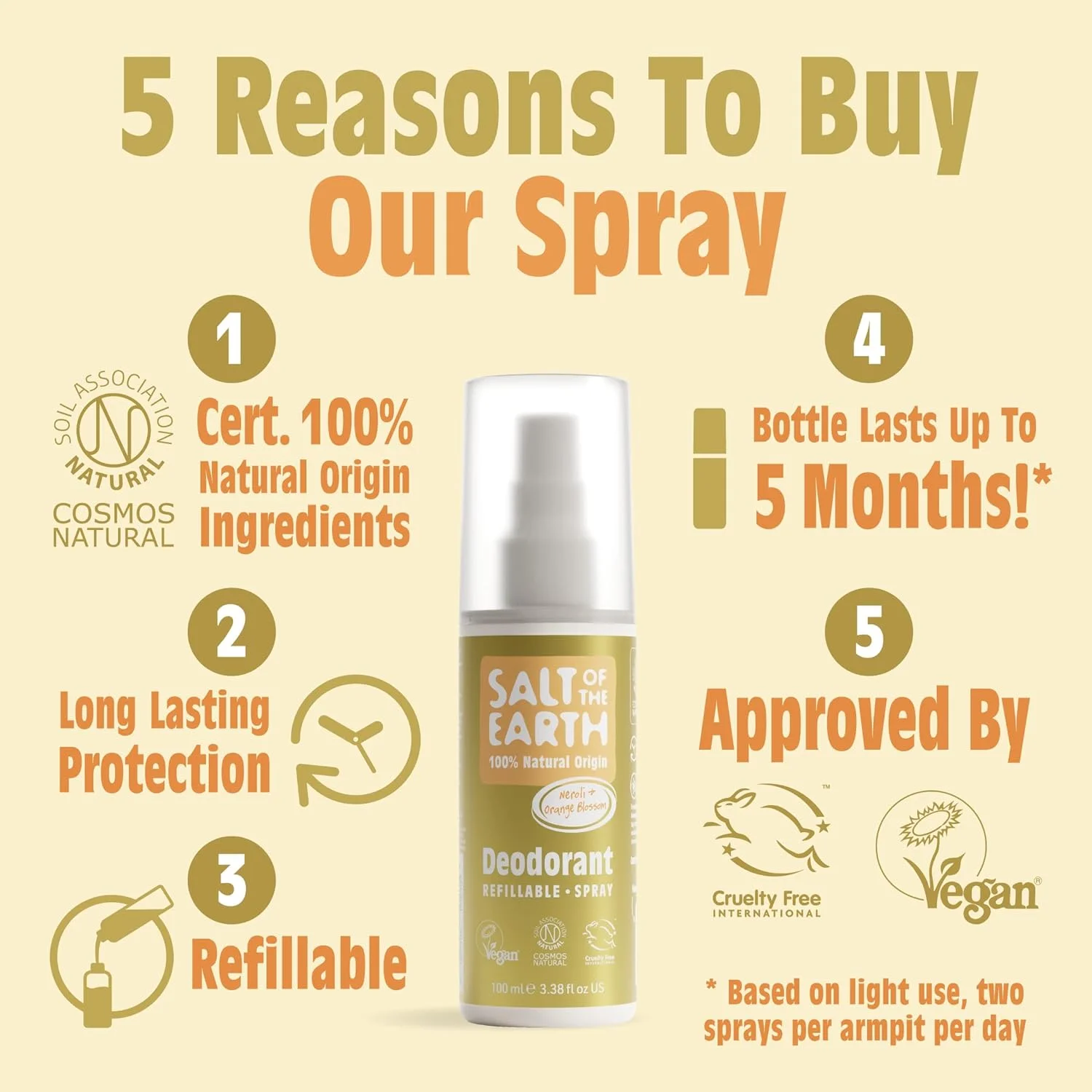 اسپری دئودورانت طبیعی قابل شارژ Salt of the Earth - مواد اولیه 100% طبیعی - وگان، محافظت طولانی مدت - مناسب برای زنان، مردان و کودکان - 100 میلی لیتر (نرولی و شکوفه پرتقال) اسپری دئودورانت طبیعی قابل شارژ Salt of the Earth - مواد اولیه 100% طبیعی - وگان، محافظت طولانی مدت - مناسب برای زنان، مردان و کودکان - 100 میلی لیتر (نرولی و شکوفه پرتقال)