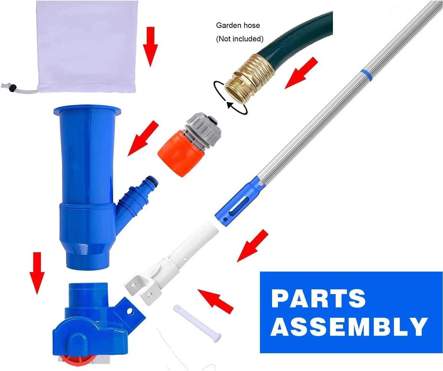 جاروهای استخری دستی با برس و تور، مجموعه تور و جاروی استخری ارتقا یافته با 4 قطعه میله 63 اینچی، کیت تمیز کننده استخر، جاروبرقی استخر رو زمینی