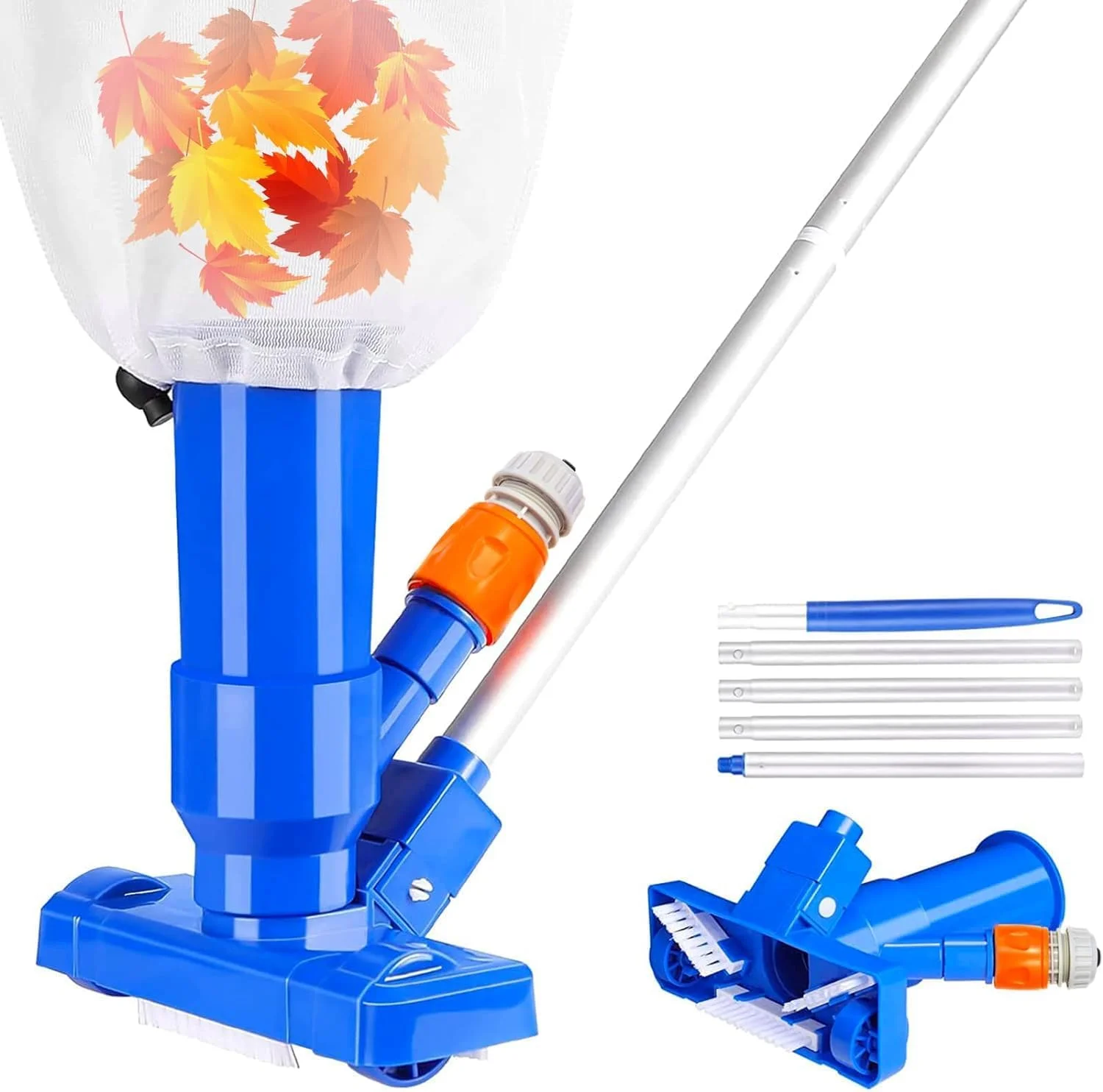 جاروبرقی استخری دستی، جاروبرقی استخری با برس و میله های ضخیم شده، کیت تمیز کننده استخر قابل حمل برای استخرهای شنا، حوضچه های ماهی، گرداب ها و اسپا