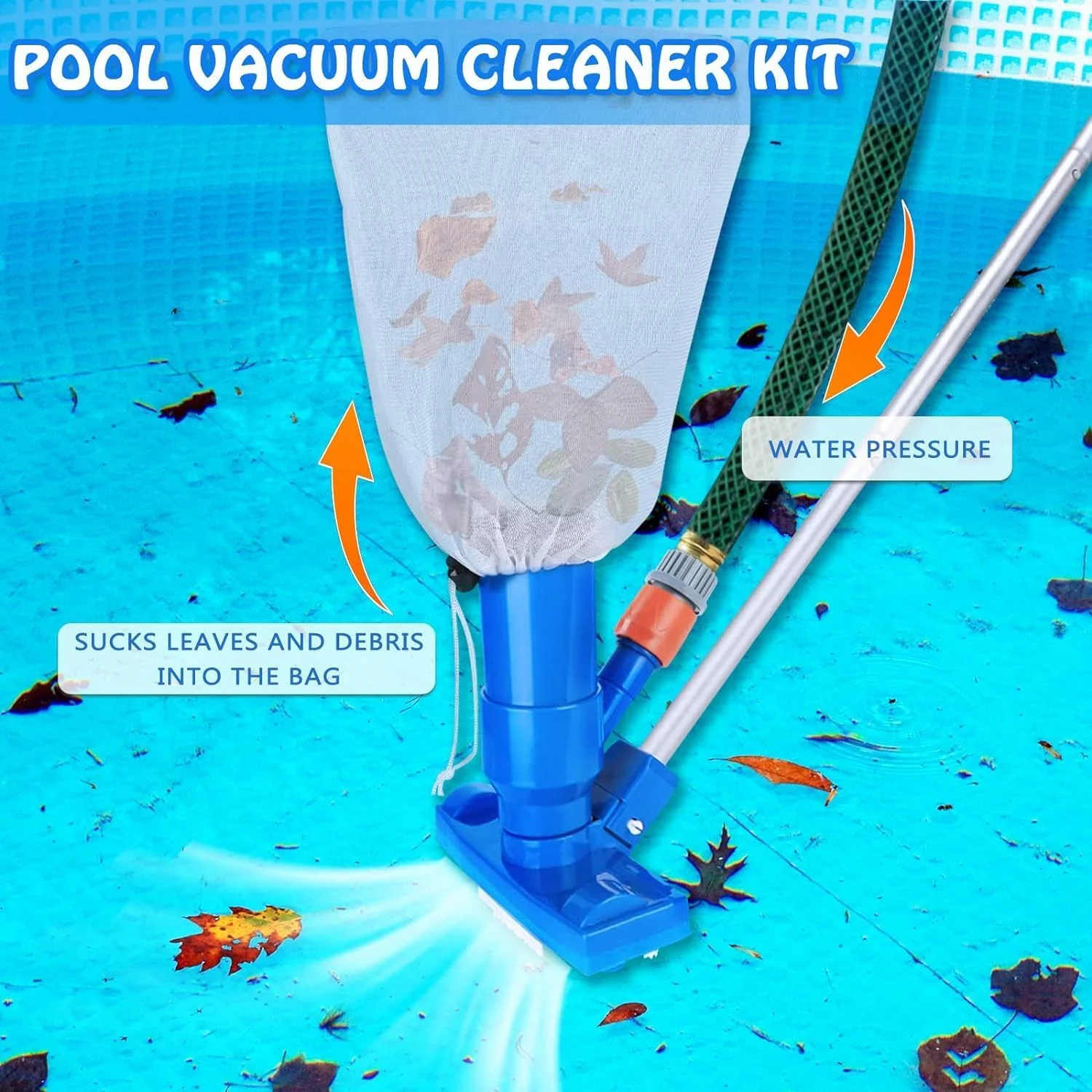 جاروبرقی استخری دستی، جاروبرقی استخری با برس و میله های ضخیم شده، کیت تمیز کننده استخر قابل حمل برای استخرهای شنا، حوضچه های ماهی، گرداب ها و اسپا