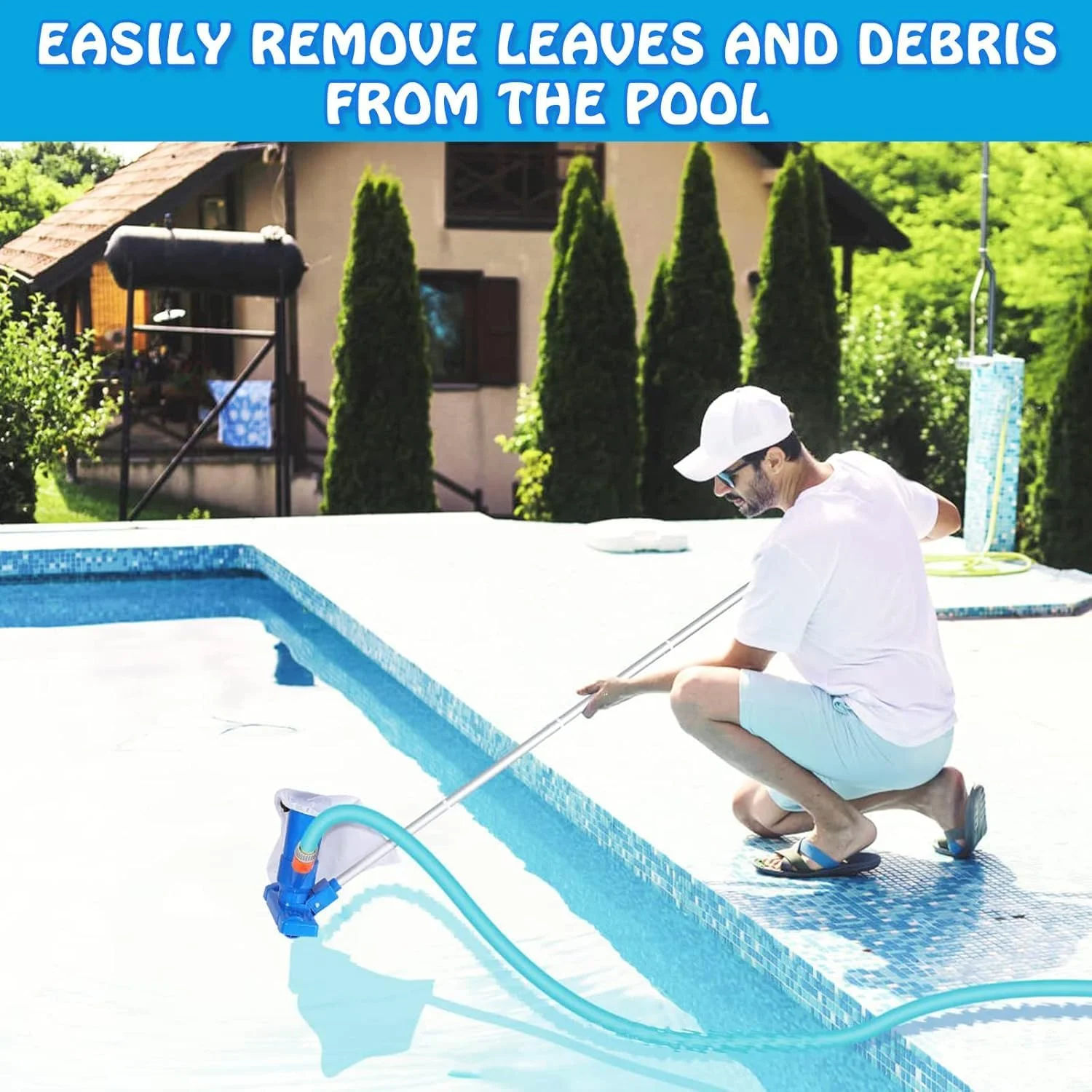جاروبرقی استخری دستی، جاروبرقی استخری با برس و میله های ضخیم شده، کیت تمیز کننده استخر قابل حمل برای استخرهای شنا، حوضچه های ماهی، گرداب ها و اسپا