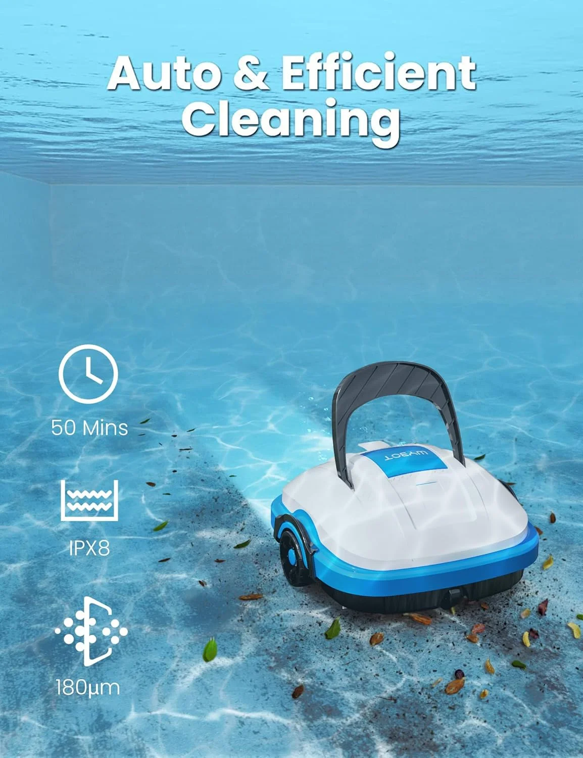 ربات استخر WYBOT، جاروبرقی استخر با موتورهای دوگانه، پارک خودکار، تمیز کننده خودکار استخر برای استخرهای تا 50 متر مربع