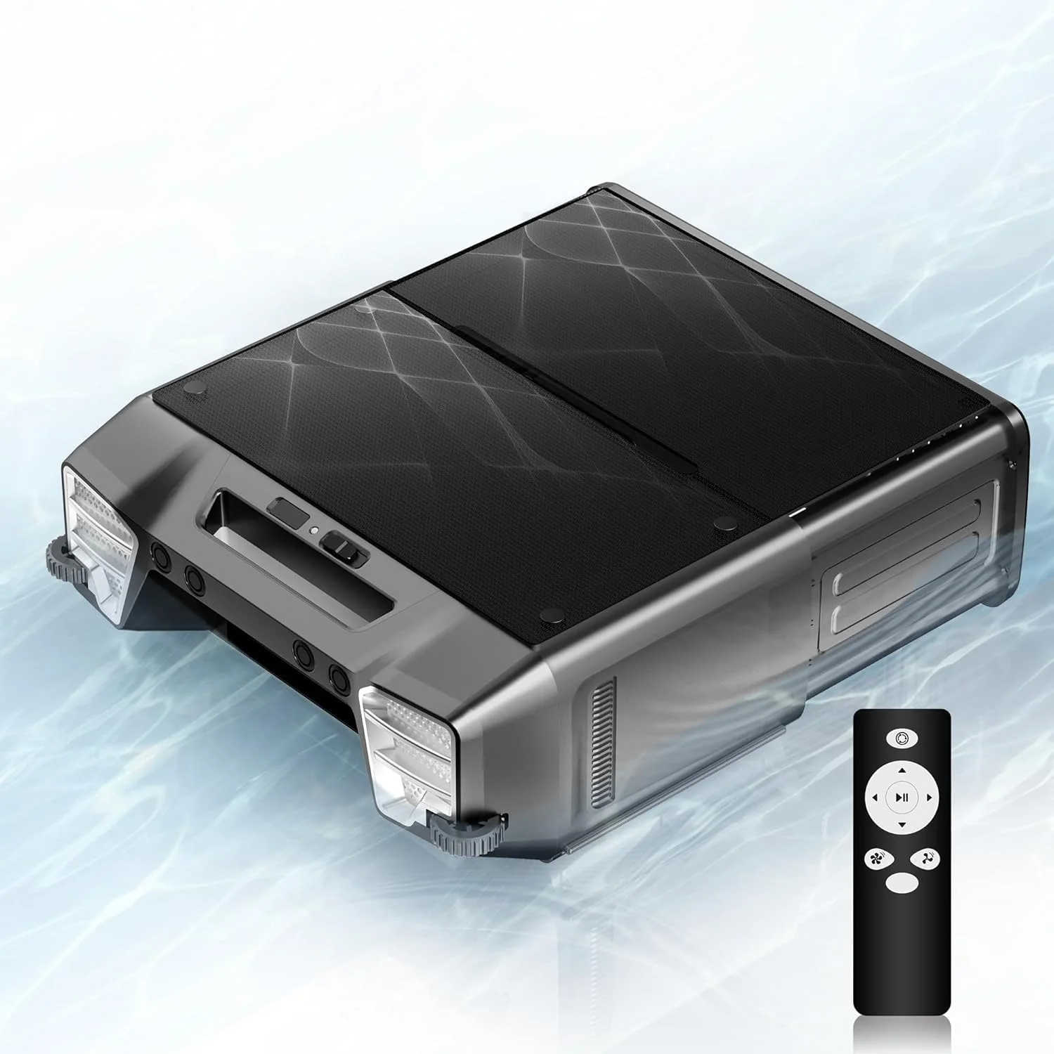 اسکیمر استخری خورشیدی ارتقا یافته، تمیز کننده سطح استخر رباتیک با کنترل از راه دور - 24 ساعت تمیز کردن مداوم، اجتناب هوشمندانه از موانع، گزینه های شارژ دوگانه 08