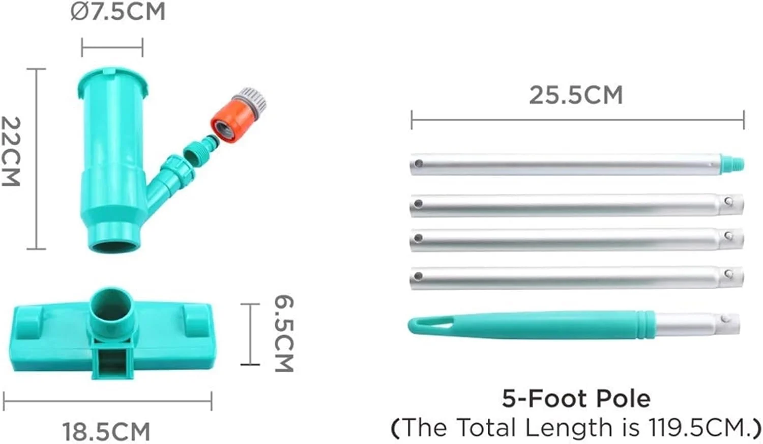 جاروبرقی استخری قابل حمل THE WHITE SHOP با برس، کیسه و میله 6 قسمتی 56.5 اینچی (بدون شلنگ باغ)، مناسب برای استخرهای رو باز، اسپا، حوضچه ها و فواره ها