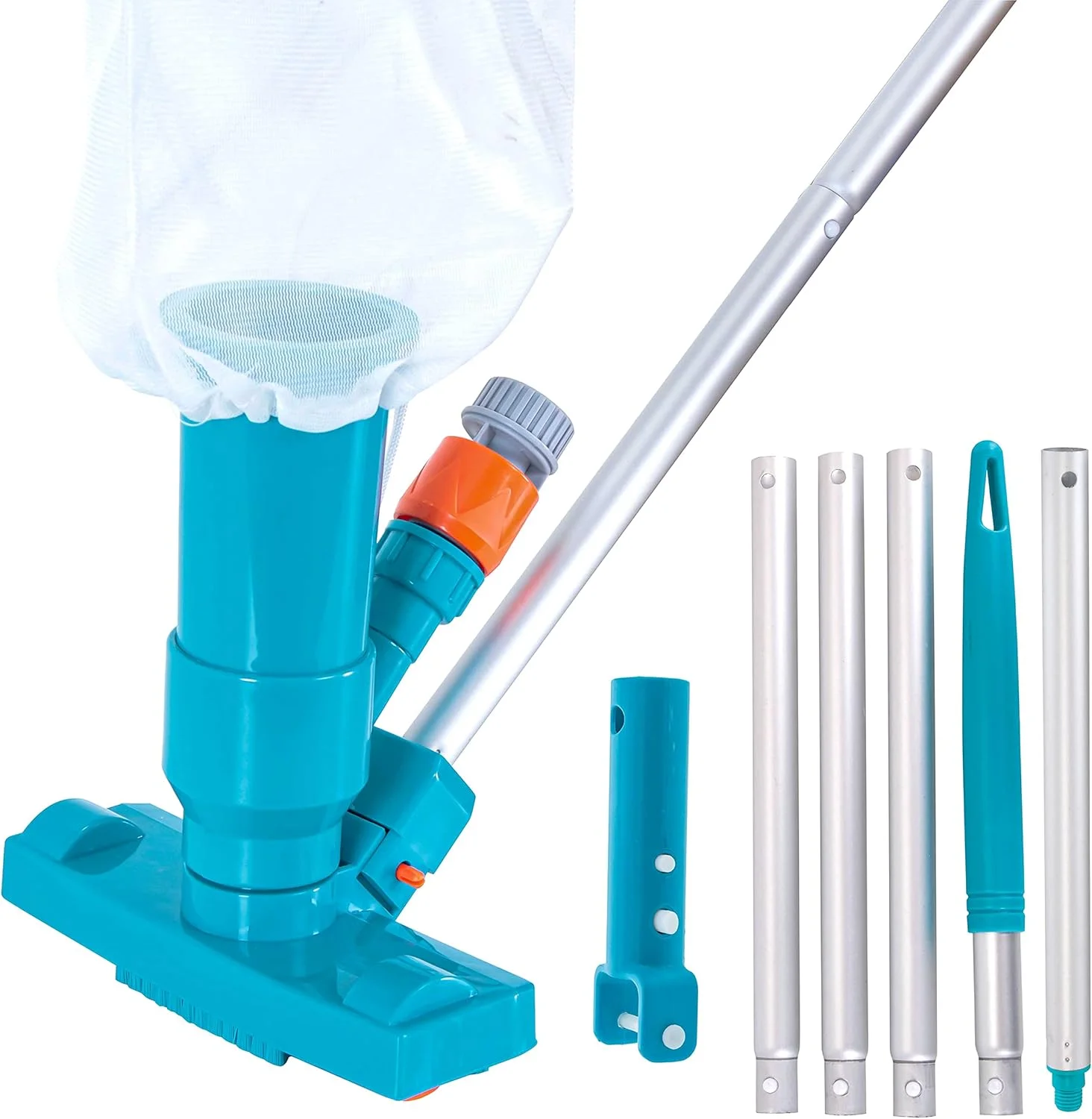 جاروبرقی جت استخری قابل حمل و لوکس U.S. Pool Supply با میله 5 قسمتی، 3 برس تمیز کننده، کیسه برگ، اتصال میله تلسکوپی - مناسب برای استخرهای رو باز، اسپا، حوضچه ها - اتصال به شلنگ باغ