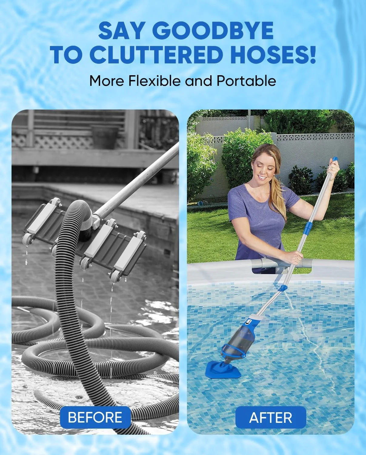 جاروبرقی استخری شارژی Teguy به همراه میله تلسکوپی، مکش قدرتمند 70 لیتر در دقیقه، فناوری شارژ سریع 1.5 ساعته، جاروبرقی استخری قابل حمل برای استخرهای روکار/توکار، وان آب گرم و اسپا