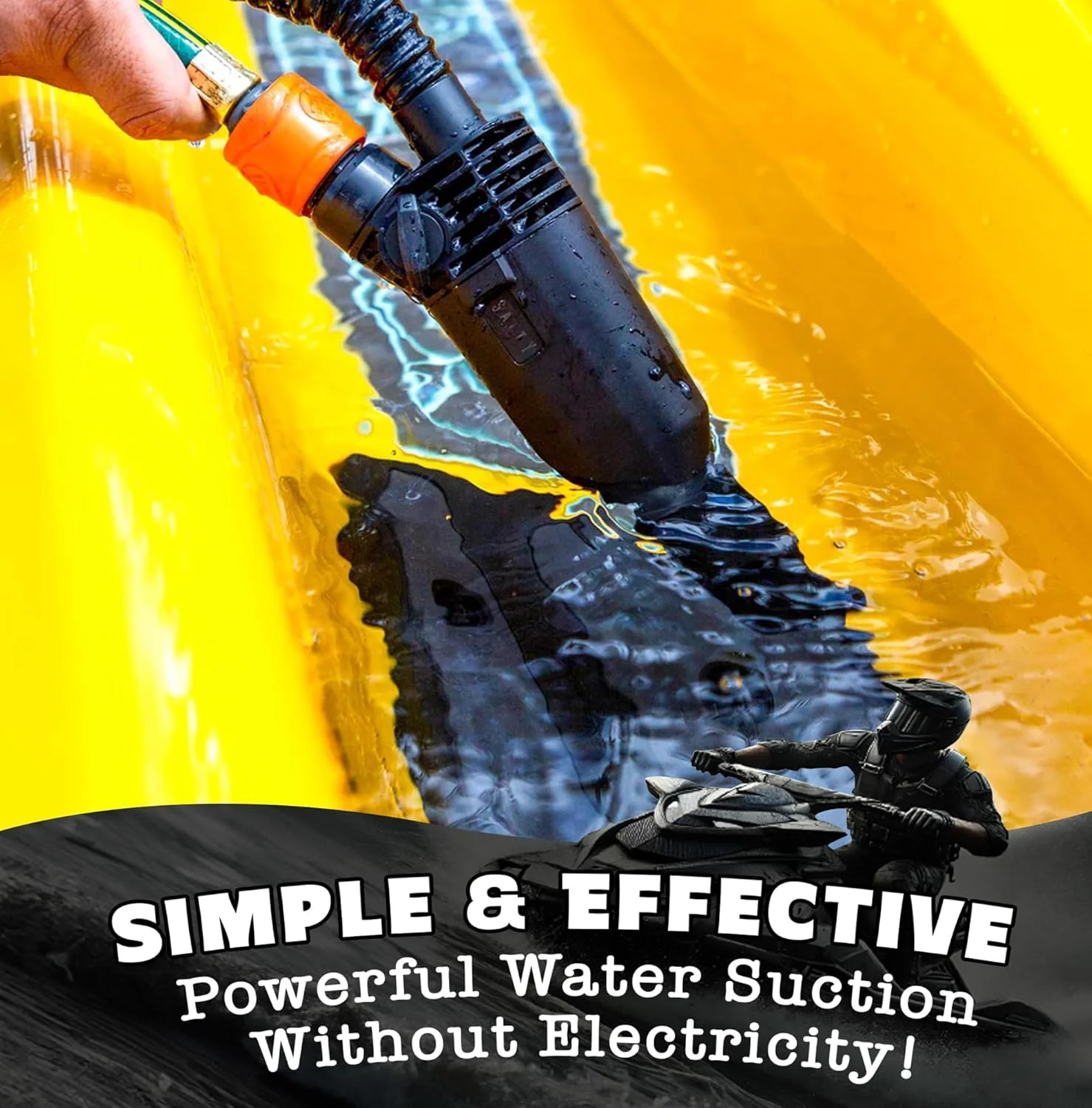 جاروبرقی آب سالتی کاپیتان FlowVac - مکش ونتوری برای حذف سریع آب و مواد زائد - بدون نیاز به برق - ایده آل برای قایق ها، خودروهای 4WD، استخرها و نظافت منزل - سبک، بادوام و آسان برای استفاده