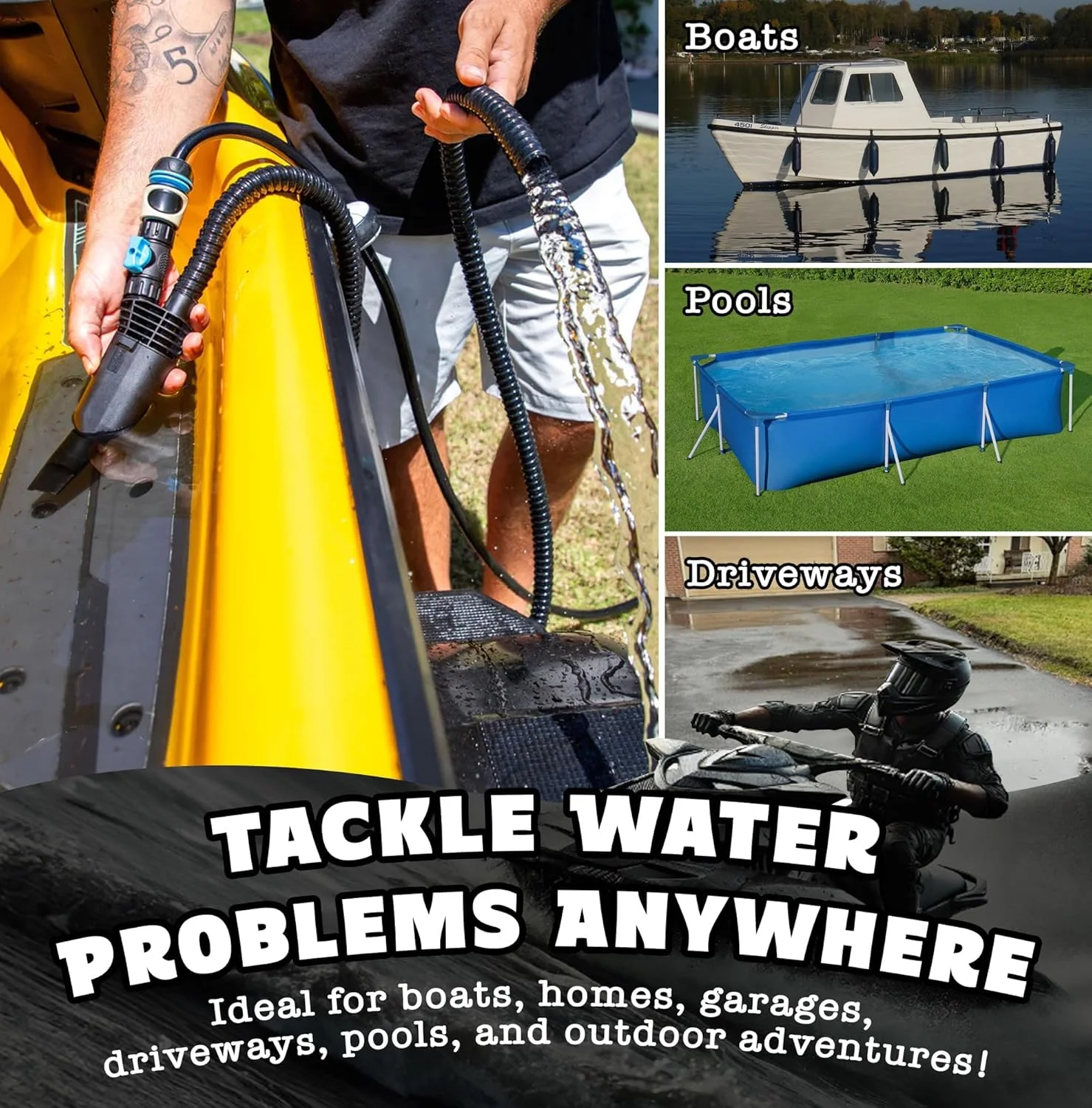 جاروبرقی آب سالتی کاپیتان FlowVac - مکش ونتوری برای حذف سریع آب و مواد زائد - بدون نیاز به برق - ایده آل برای قایق ها، خودروهای 4WD، استخرها و نظافت منزل - سبک، بادوام و آسان برای استفاده