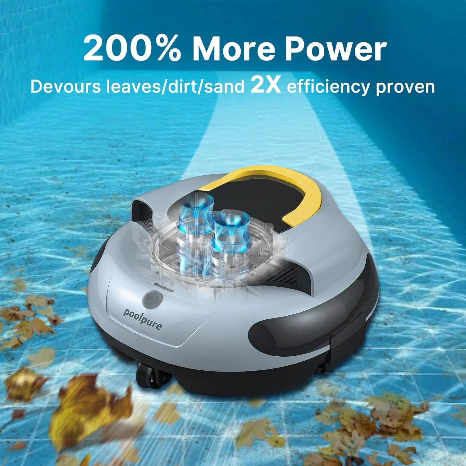 جاروبرقی رباتیک استخر PoolPure Aquaguard SE II بدون سیم برای استخرهای روکار، 100 دقیقه زمان کارکرد، شارژ سریع 5000 میلی آمپر ساعت، پارک خودکار، 2 حالت تمیز کردن، تا 1000 فوت مربع (خاکستری)