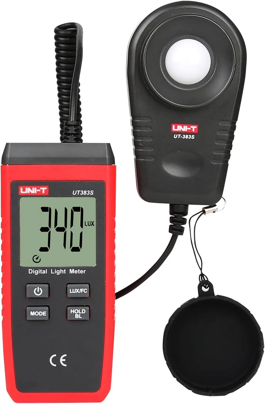 نورسنج دستی دیجیتال UNI-T UT383S، محدوده 0 تا 199900 لوکس (0 تا 18500 FC) مناسب برای عکاسی، گیاهان، نورسنجی، شدت روشنایی و اندازه گیری روشنایی