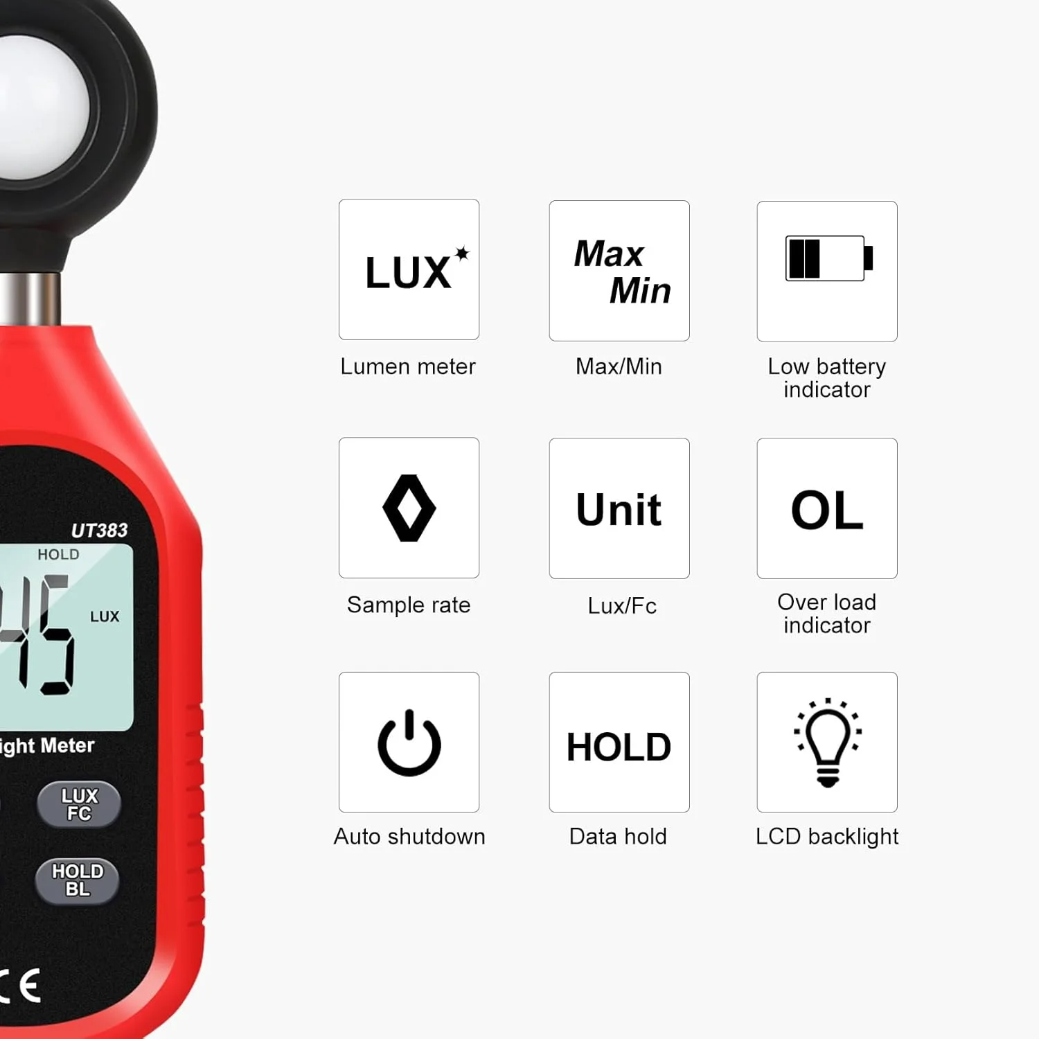 نورسنج دیجیتال UNI-T UT383، لوکس متر، لومن، محدوده 0 تا 199,900 لوکس (0 تا 18,500 FC)، فوت کندل، مناسب برای فیلم برداری، گیاهان، نورسنجی، اندازه گیری شدت روشنایی نورسنج دیجیتال UNI-T UT383، لوکس متر، لومن، محدوده 0 تا 199,900 لوکس (0 تا 18,500 FC)، فوت کندل، مناسب برای فیلم برداری، گیاهان، نورسنجی، اندازه گیری شدت روشنایی