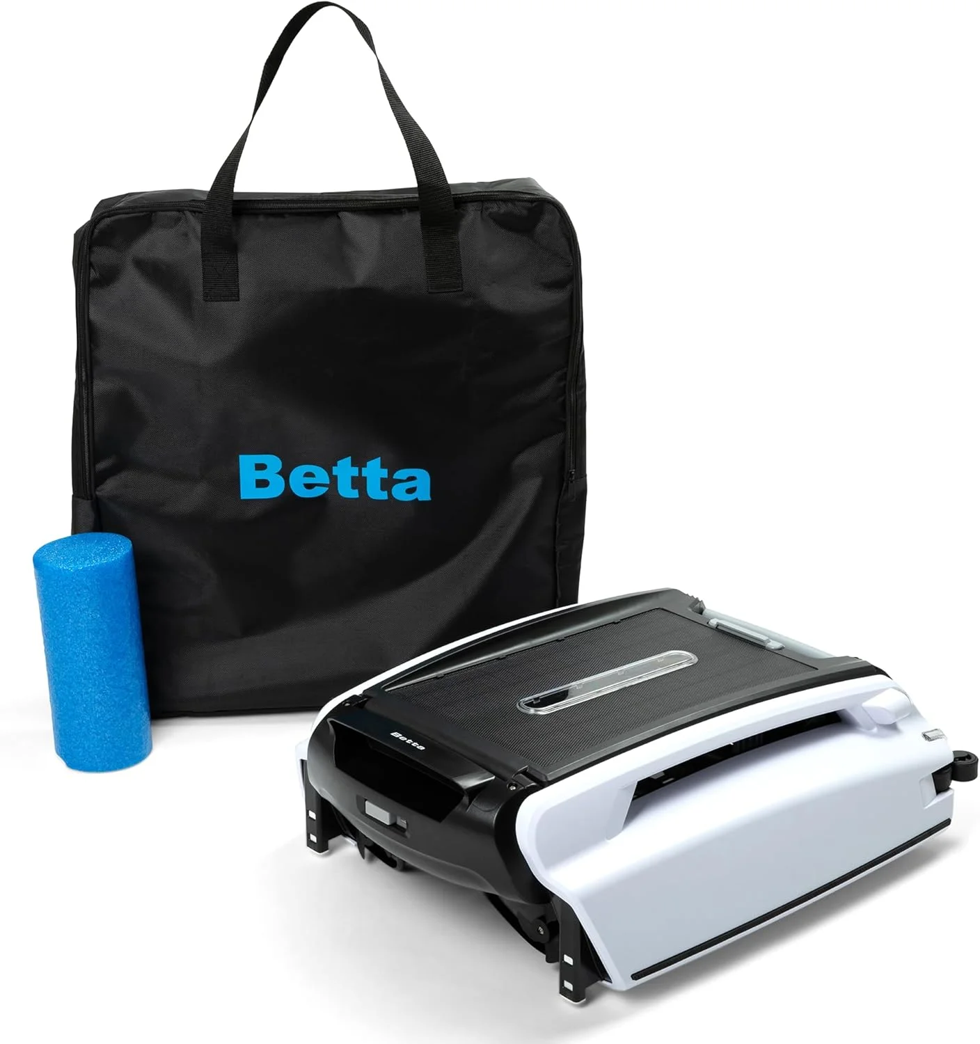 ربات تمیز کننده خودکار و اسکیمر استخر خورشیدی Betta SE به همراه کیف حمل و نگهداری، باتری با قابلیت تمیز کردن مداوم 24/7، فوم ضد گیر کردن اسکیمر استخر، و موتورهای دوقلو SCT (سفید)