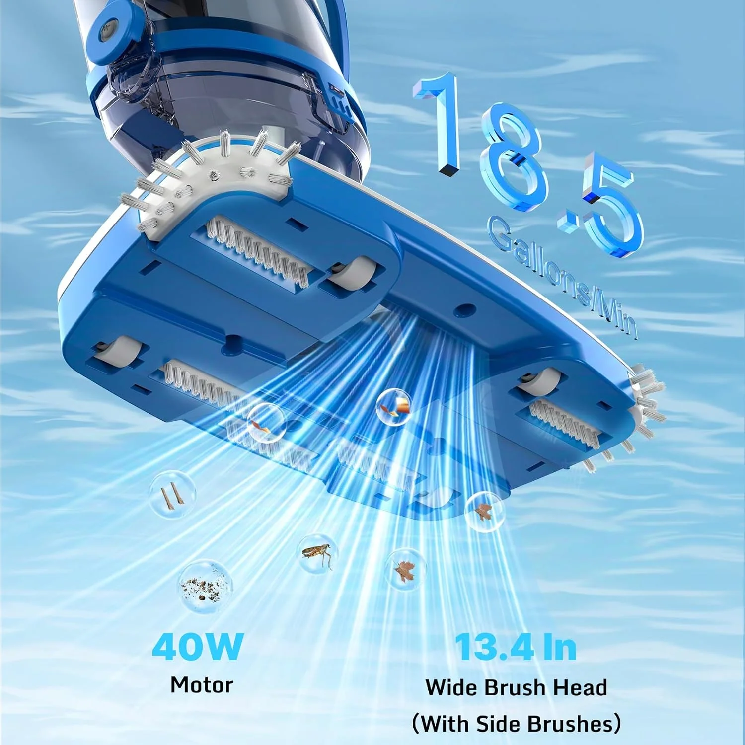 جاروبرقی استخری Consciot برای استخرهای روکار و توکار، جاروبرقی دستی شارژی با میله تلسکوپی، مکش 70 لیتر در دقیقه، سری 34 سانتی متری، 60 دقیقه زمان کارکرد، مناسب برای اسپا و وان آب گرم