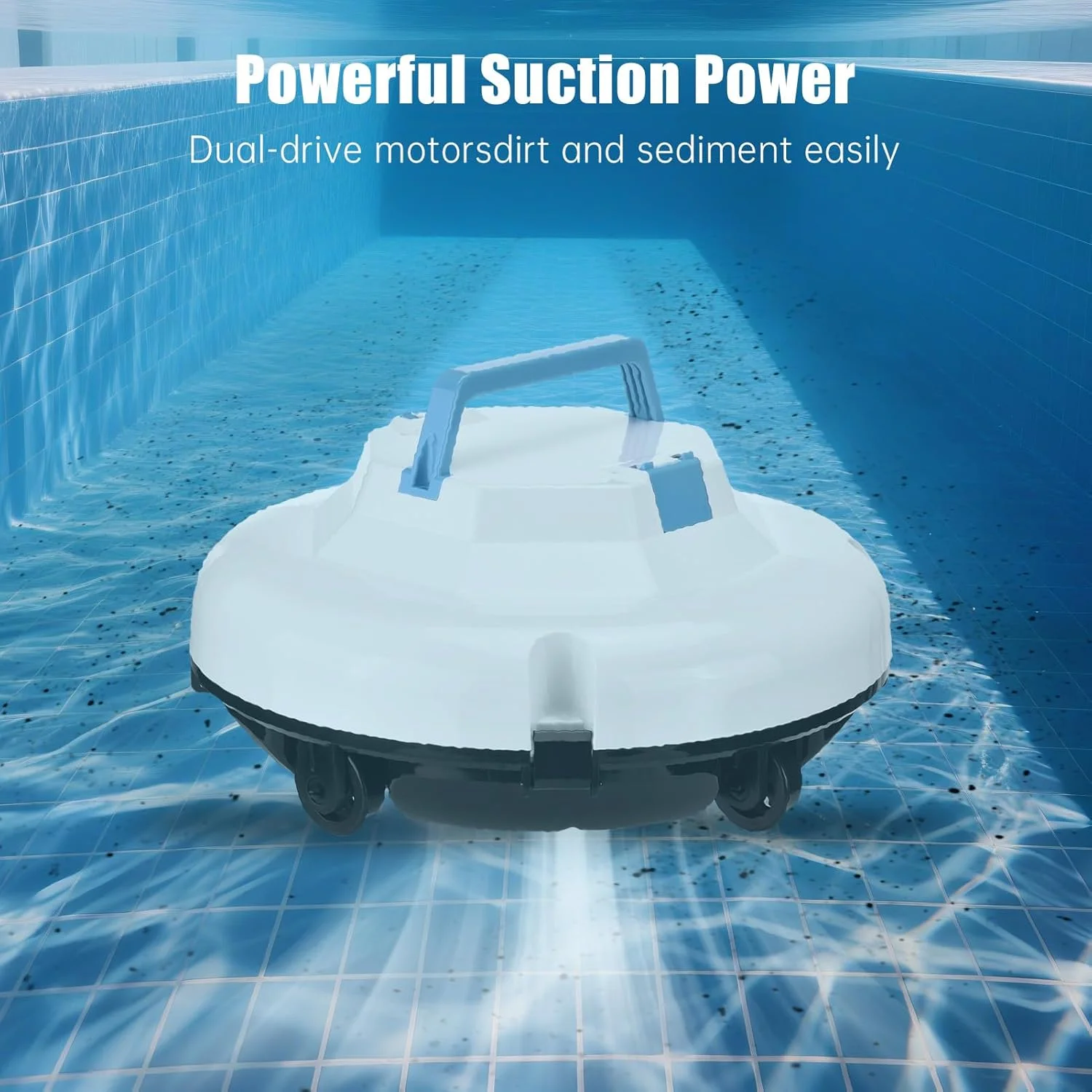 ربات تمیز کننده استخر بی سیم، مکش قوی دوگانه، جاروبرقی استخر اتوماتیک سبک وزن برای استخرهای PVC، موزاییک بتنی و فایبرگلاس (دوشاخه UK)