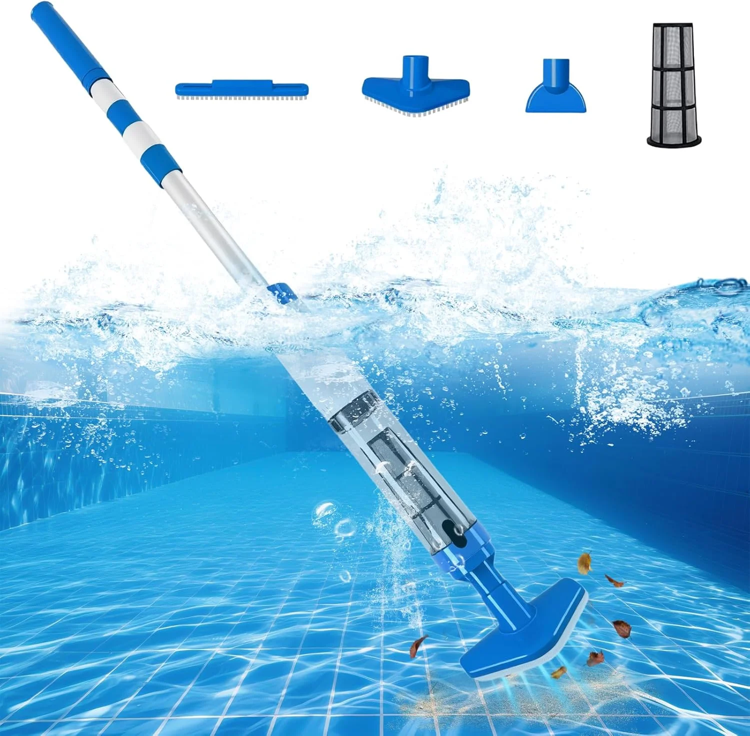 جاروبرقی استخری بی سیم 3 در 1 CAWUWE، جاروبرقی دستی قابل شارژ با میله تلسکوپی، برای تمیز کردن عمیق و مکش قدرتمند، برای جکوزی، استخر رو باز و سرپوشیده و اسپا