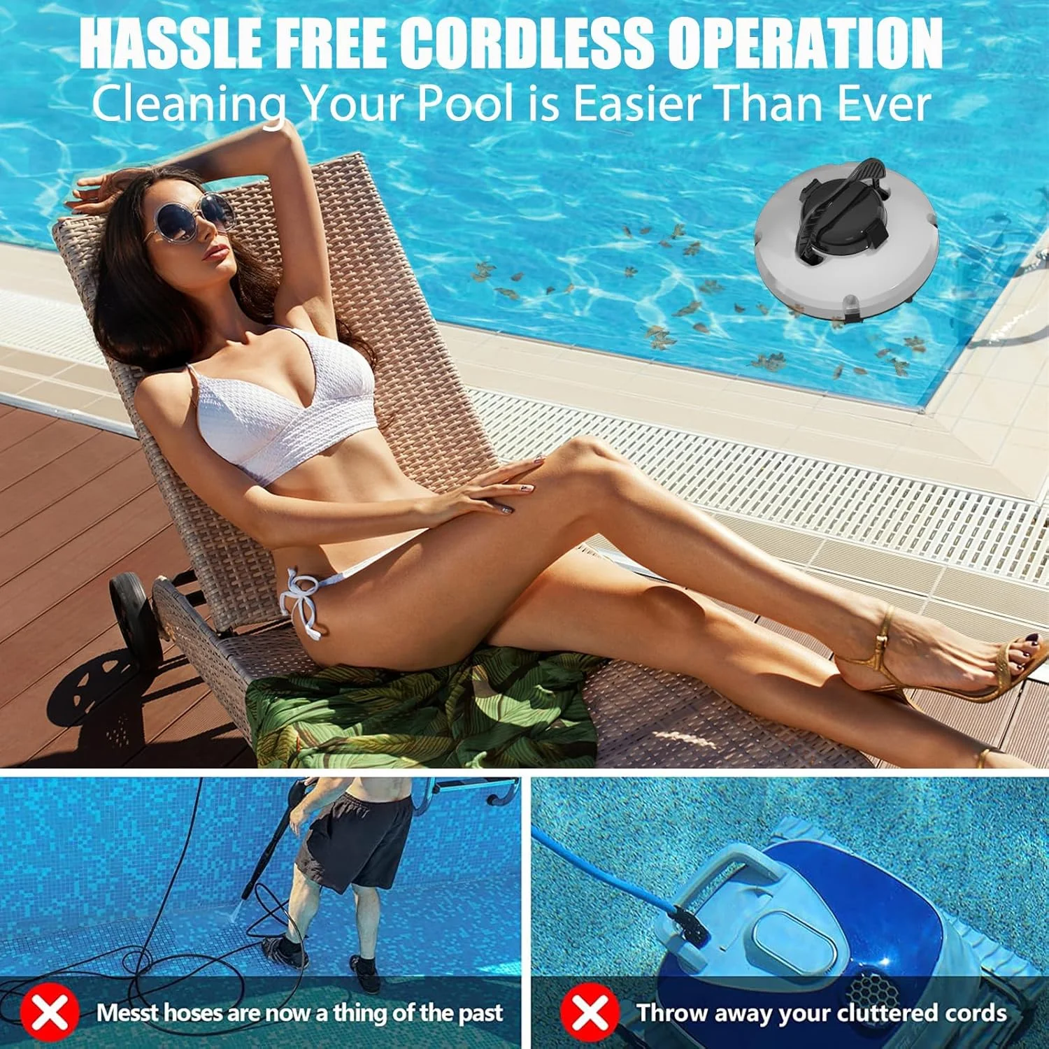 ربات تمیز کننده استخر بی سیم برای استخرهای رو باز و توکار - خود پارک، جاروبرقی استخر اتوماتیک با 120 دقیقه