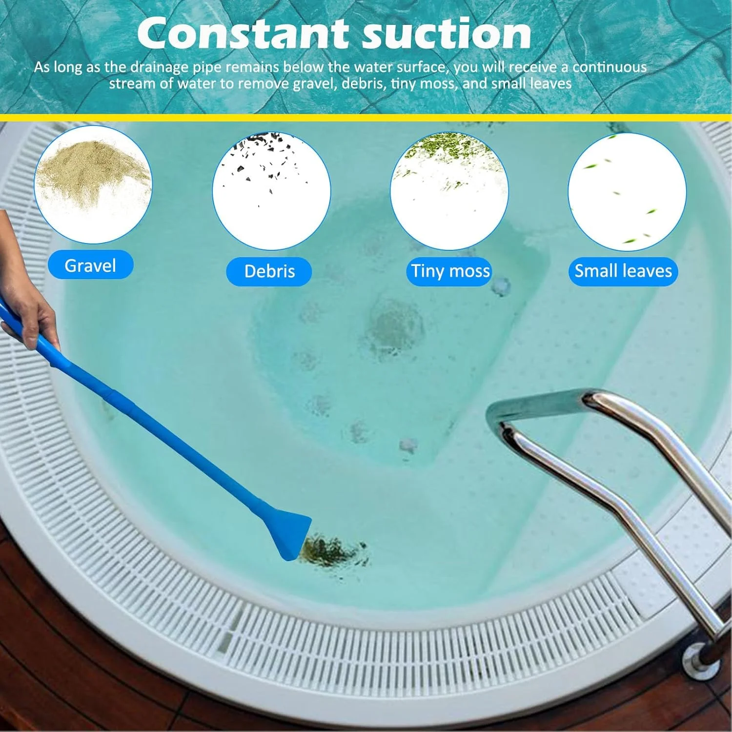 جاروبرقی وان آب گرم Cryfokt، جاروبرقی استخری بی سیم با مکش قوی، جاروبرقی دستی استخر و اسپا، طول لوله 100 سانتی متر، جاروبرقی دستی استخر شنا و اسپا برای تمیز کردن کثیفی، چمن و سایر مواد زائد