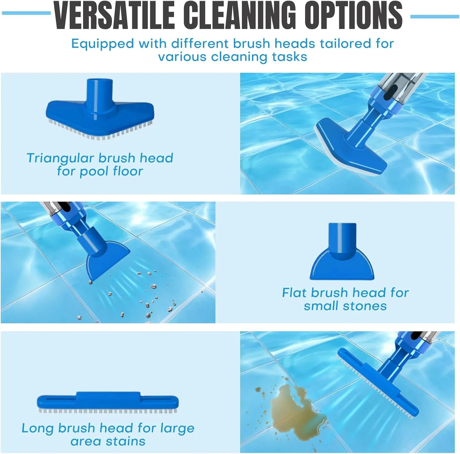 جاروبرقی استخری بی سیم 3 در 1 CAWUWE، جاروبرقی دستی قابل شارژ با میله تلسکوپی، برای تمیز کردن عمیق و مکش قدرتمند، برای جکوزی، استخر رو باز و سرپوشیده و اسپا