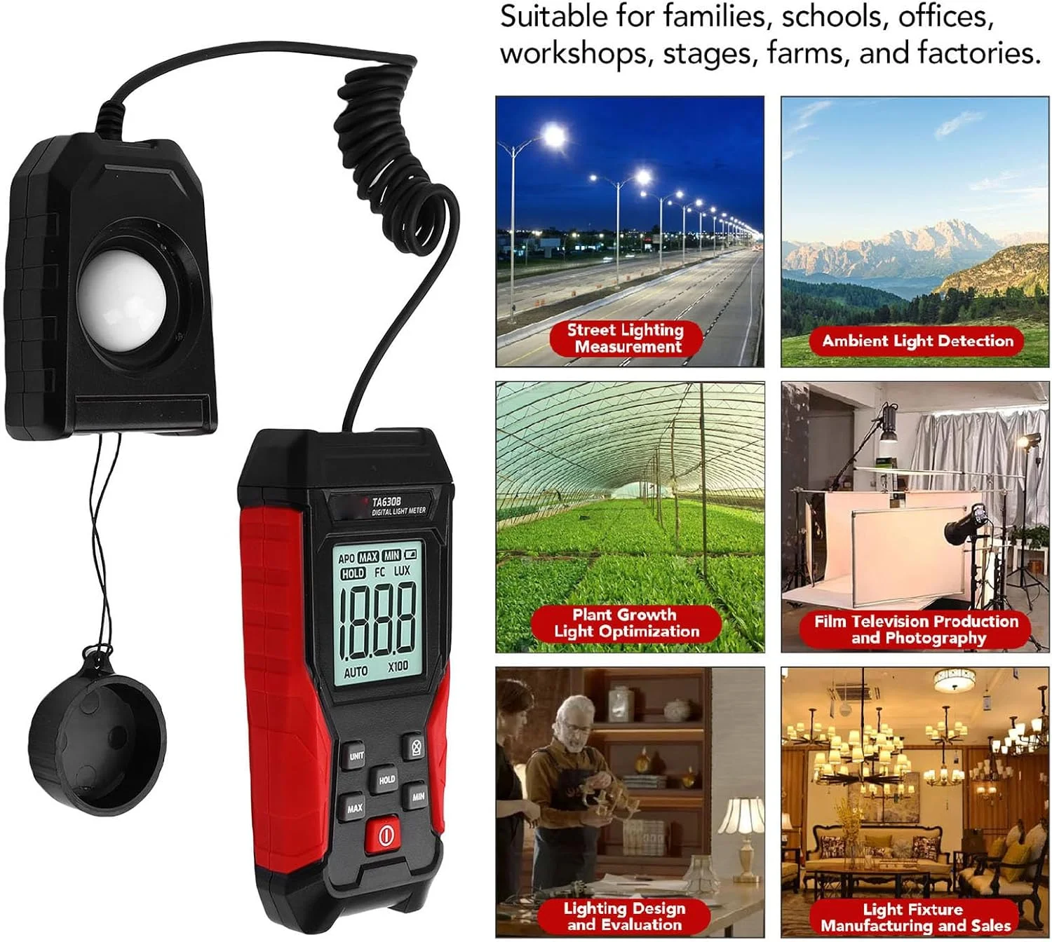 نورسنج دیجیتال RIZGHWOY، فوتومتر با صفحه نمایش LCD، قابلیت نگهداری داده، خاموش شدن خودکار برای عکاسی، گیاهان، نور LED نورسنج دیجیتال RIZGHWOY، فوتومتر با صفحه نمایش LCD، قابلیت نگهداری داده، خاموش شدن خودکار برای عکاسی، گیاهان، نور LED