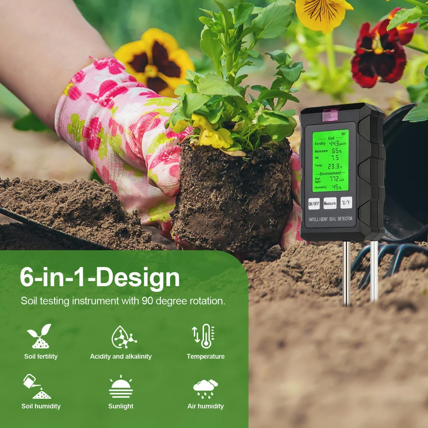 رطوبت سنج خاک Angju، رطوبت سنج دیجیتال 6 در 1، با قابلیت اندازه گیری pH، نور خورشید، دما، رطوبت، حاصلخیزی و رطوبت خاک، تستر خاک گیاه با صفحه نمایش LCD و پروب دوتایی، برای استفاده در باغ، چمن، مزرعه، داخل و خارج از منزل رطوبت سنج خاک Angju، رطوبت سنج دیجیتال 6 در 1، با قابلیت اندازه گیری pH، نور خورشید، دما، رطوبت، حاصلخیزی و رطوبت خاک، تستر خاک گیاه با صفحه نمایش LCD و پروب دوتایی، برای استفاده در باغ، چمن، مزرعه، داخل و خارج از منزل