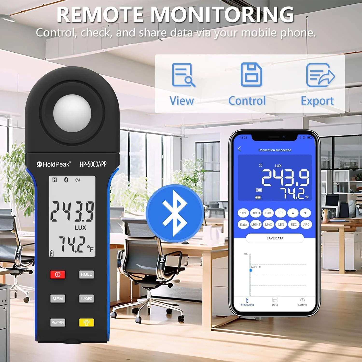 نورسنج دیجیتال H HOLDPEAK برای اندازه گیری روشنایی 400,000 لوکس 5000APP، دستگاه های اندازه گیری نور، پوزومتر دیجیتال قابل حمل، برای نور LED/گیاهان، چرخش 270 درجه، عملکرد APP نورسنج دیجیتال H HOLDPEAK برای اندازه گیری روشنایی 400,000 لوکس 5000APP، دستگاه های اندازه گیری نور، پوزومتر دیجیتال قابل حمل، برای نور LED/گیاهان، چرخش 270 درجه، عملکرد APP