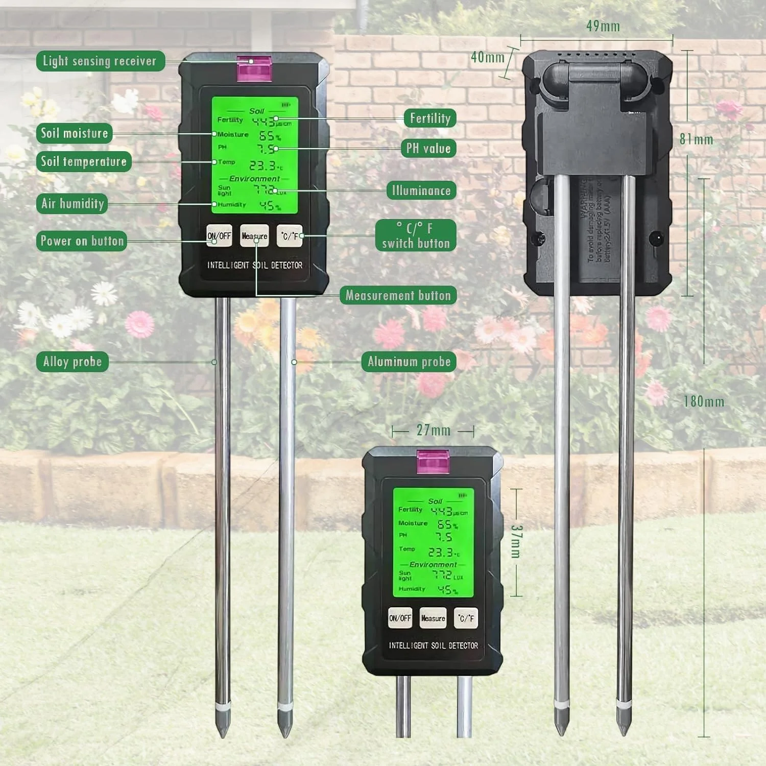 رطوبت سنج خاک Angju، رطوبت سنج دیجیتال 6 در 1، با قابلیت اندازه گیری pH، نور خورشید، دما، رطوبت، حاصلخیزی و رطوبت خاک، تستر خاک گیاه با صفحه نمایش LCD و پروب دوتایی، برای استفاده در باغ، چمن، مزرعه، داخل و خارج از منزل رطوبت سنج خاک Angju، رطوبت سنج دیجیتال 6 در 1، با قابلیت اندازه گیری pH، نور خورشید، دما، رطوبت، حاصلخیزی و رطوبت خاک، تستر خاک گیاه با صفحه نمایش LCD و پروب دوتایی، برای استفاده در باغ، چمن، مزرعه، داخل و خارج از منزل