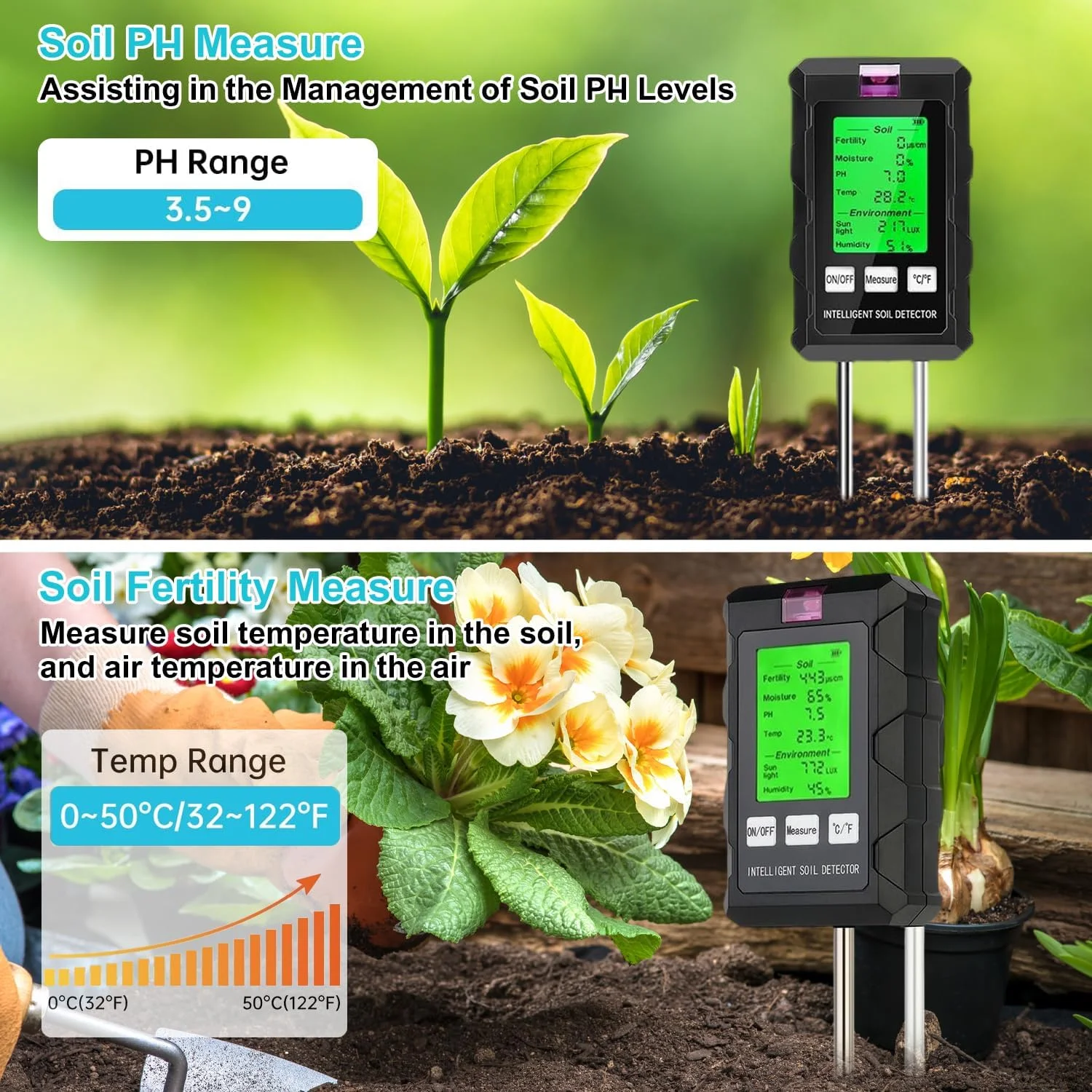 رطوبت سنج خاک Angju، رطوبت سنج دیجیتال 6 در 1، با قابلیت اندازه گیری pH، نور خورشید، دما، رطوبت، حاصلخیزی و رطوبت خاک، تستر خاک گیاه با صفحه نمایش LCD و پروب دوتایی، برای استفاده در باغ، چمن، مزرعه، داخل و خارج از منزل رطوبت سنج خاک Angju، رطوبت سنج دیجیتال 6 در 1، با قابلیت اندازه گیری pH، نور خورشید، دما، رطوبت، حاصلخیزی و رطوبت خاک، تستر خاک گیاه با صفحه نمایش LCD و پروب دوتایی، برای استفاده در باغ، چمن، مزرعه، داخل و خارج از منزل