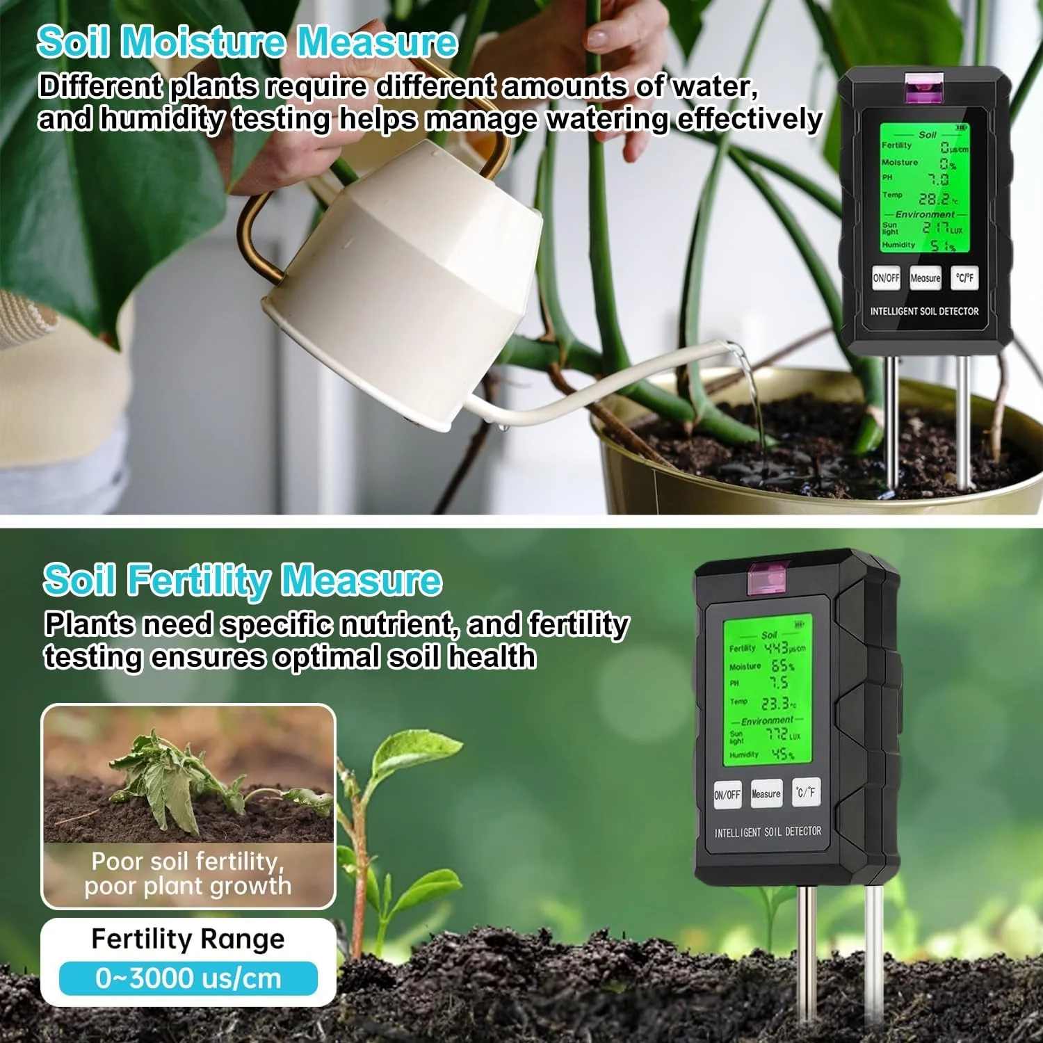 رطوبت سنج خاک Angju، رطوبت سنج دیجیتال 6 در 1، با قابلیت اندازه گیری pH، نور خورشید، دما، رطوبت، حاصلخیزی و رطوبت خاک، تستر خاک گیاه با صفحه نمایش LCD و پروب دوتایی، برای استفاده در باغ، چمن، مزرعه، داخل و خارج از منزل رطوبت سنج خاک Angju، رطوبت سنج دیجیتال 6 در 1، با قابلیت اندازه گیری pH، نور خورشید، دما، رطوبت، حاصلخیزی و رطوبت خاک، تستر خاک گیاه با صفحه نمایش LCD و پروب دوتایی، برای استفاده در باغ، چمن، مزرعه، داخل و خارج از منزل