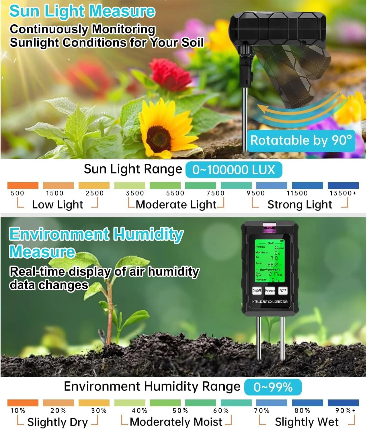 رطوبت سنج خاک Angju، رطوبت سنج دیجیتال 6 در 1، با قابلیت اندازه گیری pH، نور خورشید، دما، رطوبت، حاصلخیزی و رطوبت خاک، تستر خاک گیاه با صفحه نمایش LCD و پروب دوتایی، برای استفاده در باغ، چمن، مزرعه، داخل و خارج از منزل رطوبت سنج خاک Angju، رطوبت سنج دیجیتال 6 در 1، با قابلیت اندازه گیری pH، نور خورشید، دما، رطوبت، حاصلخیزی و رطوبت خاک، تستر خاک گیاه با صفحه نمایش LCD و پروب دوتایی، برای استفاده در باغ، چمن، مزرعه، داخل و خارج از منزل