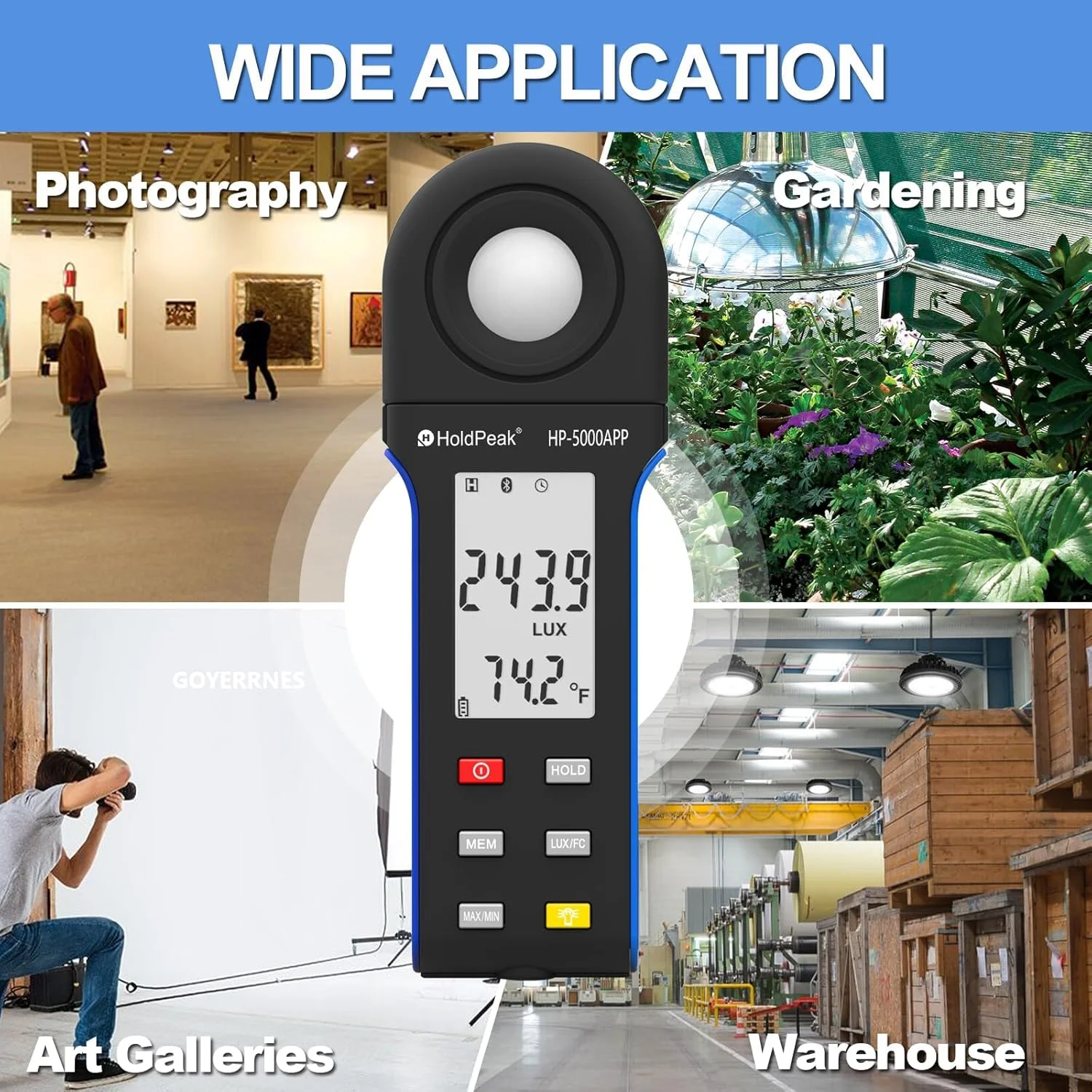 نورسنج دیجیتال H HOLDPEAK برای اندازه گیری روشنایی 400,000 لوکس 5000APP، دستگاه های اندازه گیری نور، پوزومتر دیجیتال قابل حمل، برای نور LED/گیاهان، چرخش 270 درجه، عملکرد APP نورسنج دیجیتال H HOLDPEAK برای اندازه گیری روشنایی 400,000 لوکس 5000APP، دستگاه های اندازه گیری نور، پوزومتر دیجیتال قابل حمل، برای نور LED/گیاهان، چرخش 270 درجه، عملکرد APP