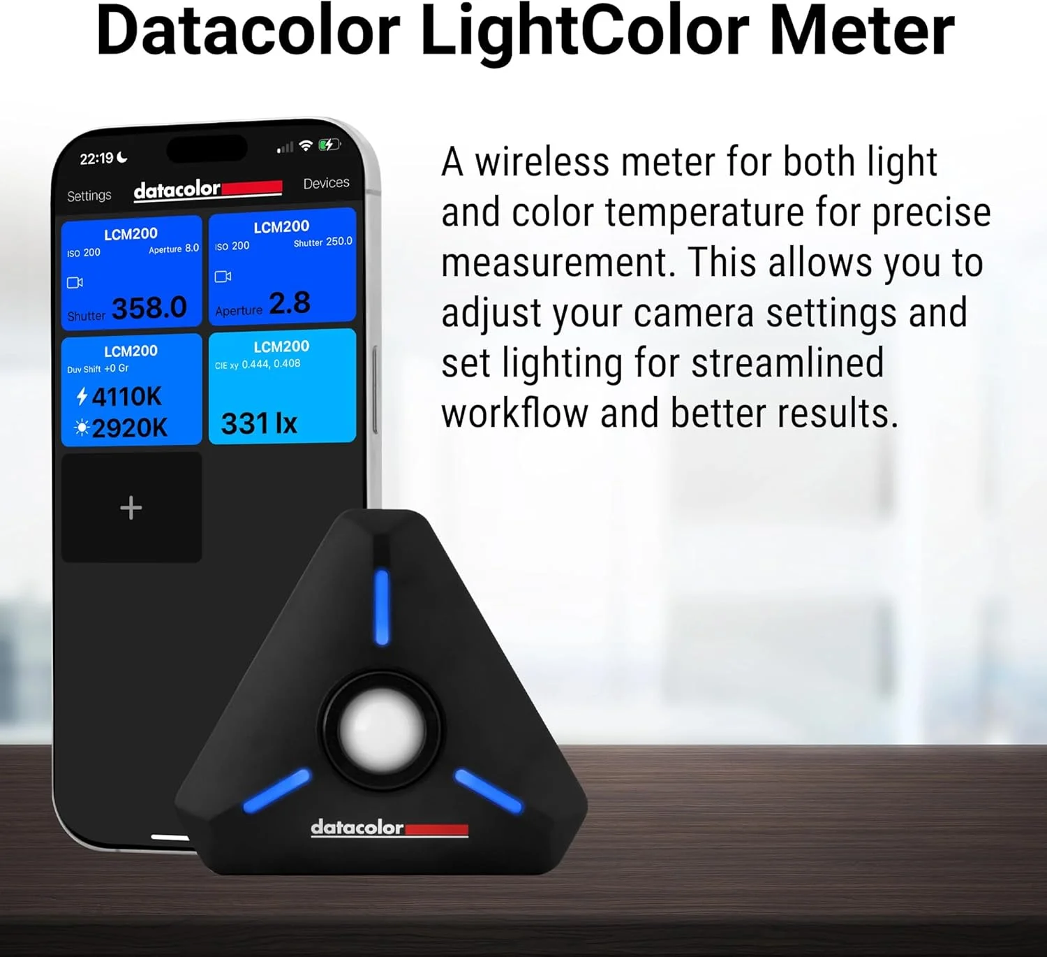 نورسنج و رنگ‌سنج بلوتوثی Datacolor LightColor Meter برای عکس، ویدیو و سینما - داده‌های بی‌درنگ - جمع و جور و بادوام