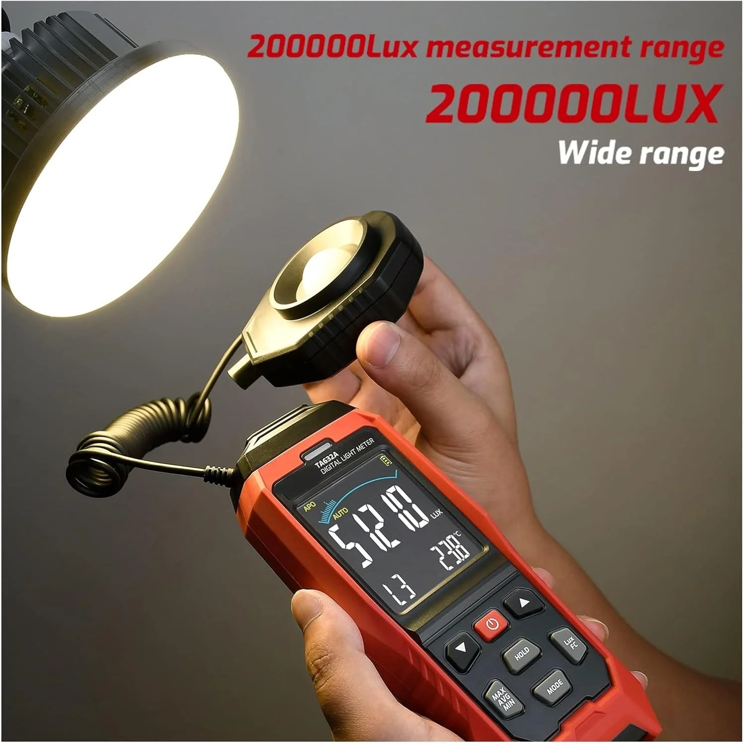 نور سنج دستی HOKVJ مدل TA632A، نورسنج دیجیتال LCD، محدوده 0-200000 لوکس، دستگاه اندازه گیری نور دیجیتال دستی، ابزار اندازه گیری دمای محیط برای کاربردهای فتومتریک نور سنج دستی HOKVJ مدل TA632A، نورسنج دیجیتال LCD، محدوده 0-200000 لوکس، دستگاه اندازه گیری نور دیجیتال دستی، ابزار اندازه گیری دمای محیط برای کاربردهای فتومتریک