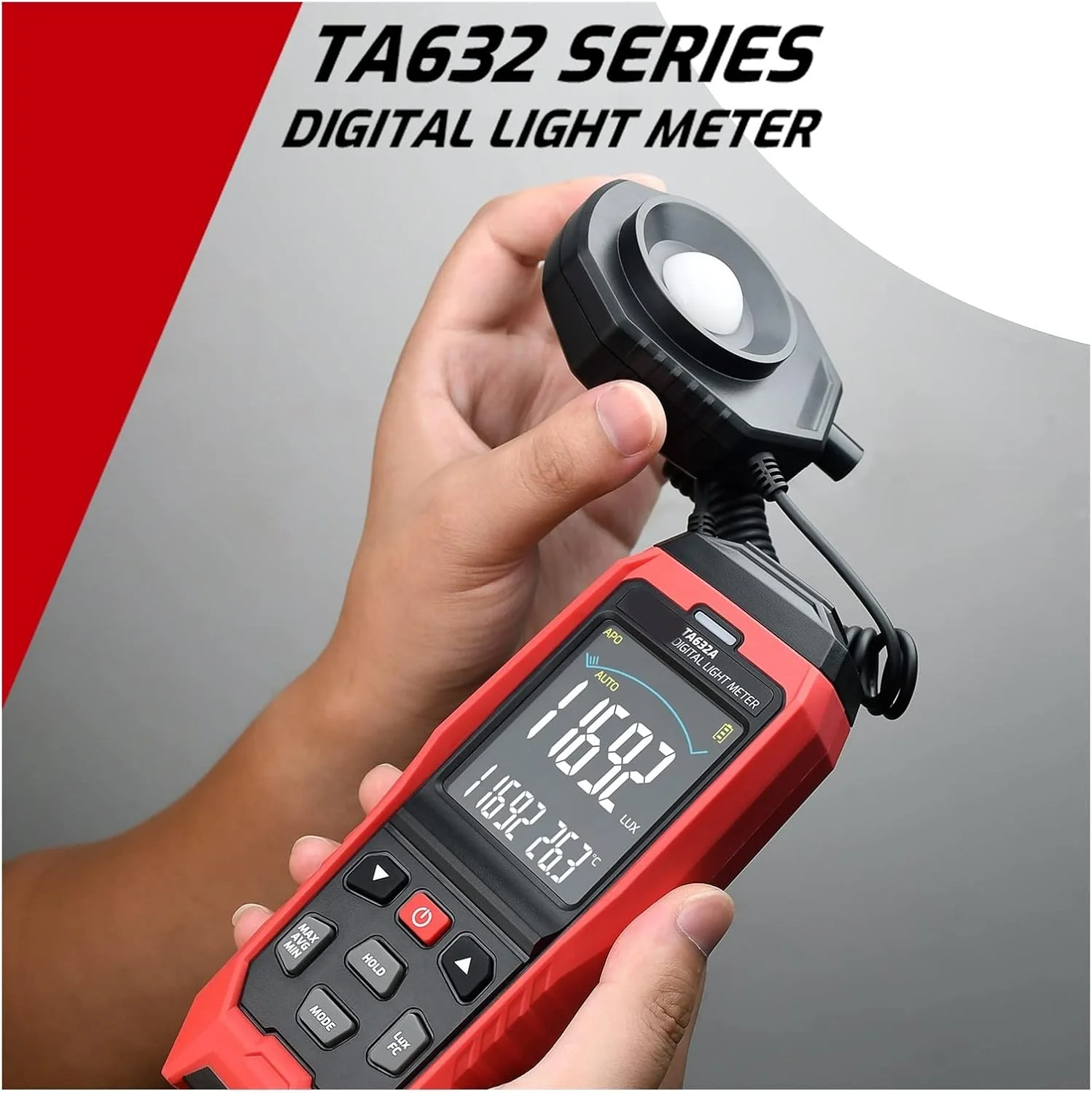 نور سنج دستی HOKVJ مدل TA632A، نورسنج دیجیتال LCD، محدوده 0-200000 لوکس، دستگاه اندازه گیری نور دیجیتال دستی، ابزار اندازه گیری دمای محیط برای کاربردهای فتومتریک نور سنج دستی HOKVJ مدل TA632A، نورسنج دیجیتال LCD، محدوده 0-200000 لوکس، دستگاه اندازه گیری نور دیجیتال دستی، ابزار اندازه گیری دمای محیط برای کاربردهای فتومتریک