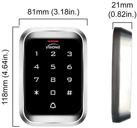 صفحه کلید کنترل دسترسی ویژنیز VIS-3000، ضد آب و هوا، بدنه فلزی ضد خرابکاری و ضد زنگ، صفحه کلید لمسی دیجیتال و کارتخوان مستقل بدون نیاز به نرم افزار، سازگار با کارت های EM 125 کیلوهرتز، دارای زنگ درب صفحه کلید کنترل دسترسی ویژنیز VIS-3000، ضد آب و هوا، بدنه فلزی ضد خرابکاری و ضد زنگ، صفحه کلید لمسی دیجیتال و کارتخوان مستقل بدون نیاز به نرم افزار، سازگار با کارت های EM 125 کیلوهرتز، دارای زنگ درب