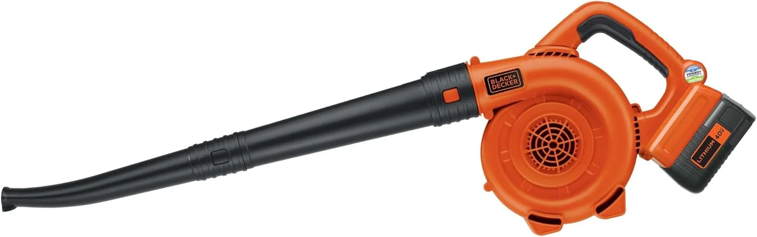 دمنده برگ بی سیم BLACK+DECKER به همراه باتری و شارژر، POWERCOMMAND 40V MAX 90 CFM سرعت متغیر تا 120 مایل در ساعت، دمنده برگ باتری خور، جاروبرقی سطوح سخت و حیاط (LSW36)