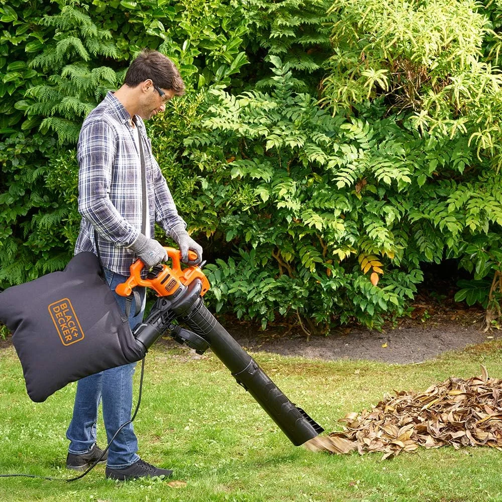 BLACK+DECKER 3-in-1 Electric Blower/Vacuum/Mulcher, 2600W, 315 km/h Blowing Speed, 40L Collection Bag, Quick-Release, Efficient Impact Shredder, ECO Friendly, Black/Orange - BEBLV260-GB
