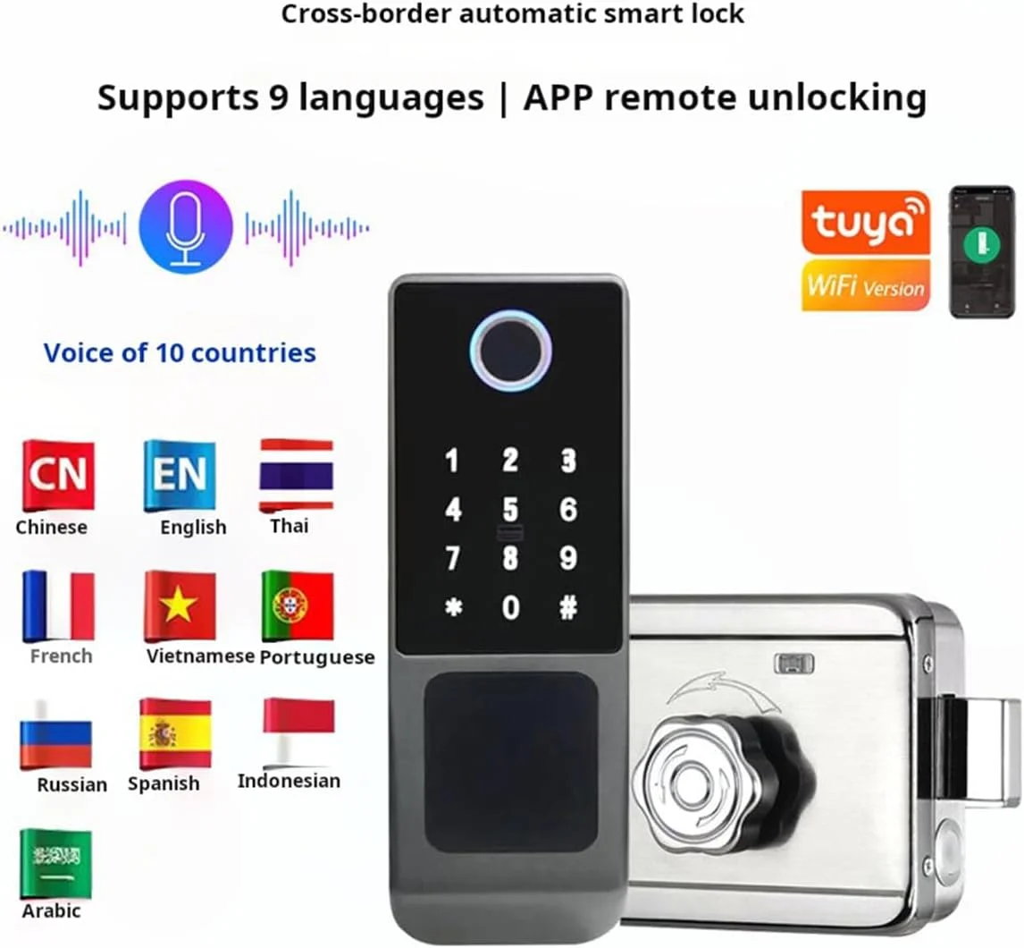 قفل درب هوشمند ضد آب Xenocam برای فضای باز، قفل ریم هوشمند درب، قفل اثر انگشت وای فای، پشتیبانی از رمز عبور | کارت IC | کلید، کنترل دسترسی دیجیتال درب برای Tuya قفل درب هوشمند ضد آب Xenocam برای فضای باز، قفل ریم هوشمند درب، قفل اثر انگشت وای فای، پشتیبانی از رمز عبور | کارت IC | کلید، کنترل دسترسی دیجیتال درب برای Tuya