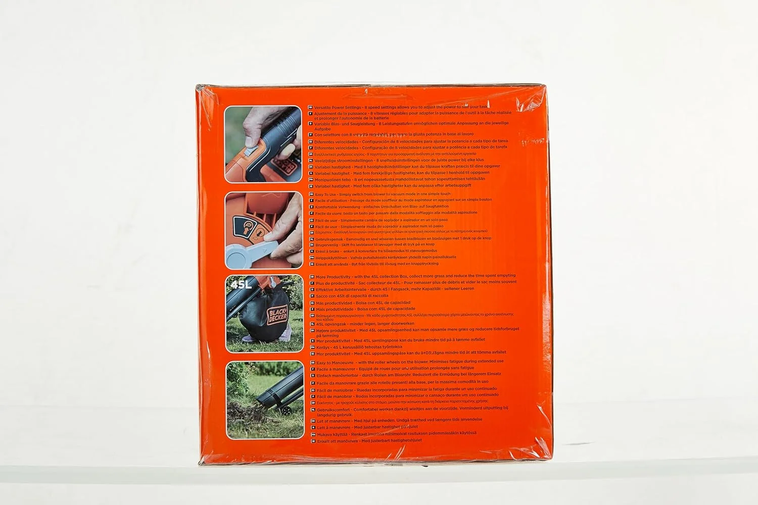 دمنده برگ باتری دار BLACK+DECKER Lausbauger BCBLV3625L1 با خردکن (کیسه جمع آوری 45 لیتری، موتور براشلس، سرعت هوای 210 کیلومتر در ساعت و قدرت مکش بالا - 36 ولت، شامل باتری و شارژر)