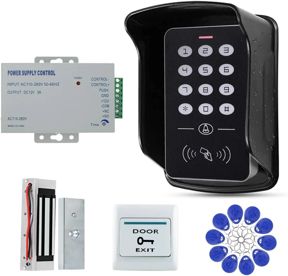 کیت کامل سیستم کنترل دسترسی امنیتی یک درب FTSTech ضد آب با کارت EM-ID 125KHz به همراه قفل مغناطیسی برقی 60 کیلوگرمی، پوشش باران، دکمه خروج و کلید RFID کیت کامل سیستم کنترل دسترسی امنیتی یک درب FTSTech ضد آب با کارت EM-ID 125KHz به همراه قفل مغناطیسی برقی 60 کیلوگرمی، پوشش باران، دکمه خروج و کلید RFID