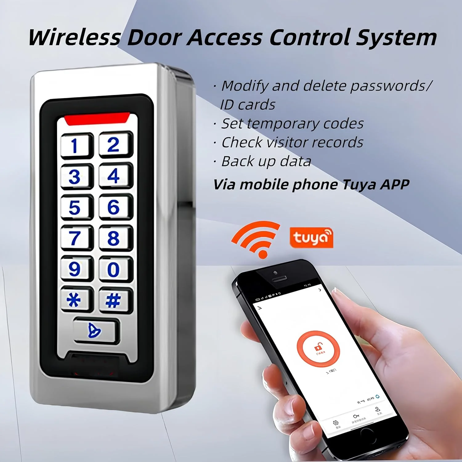 صفحه کلید بازکننده درب گاراژ هوشمند وای فای، سیستم کنترل دسترسی بی سیم فلزی ضد آب IP68، سیستم ورودی زنگ درب بی سیم با نور پس زمینه و گزینه های باز کردن قفل متعدد برای درب گاراژ صفحه کلید بازکننده درب گاراژ هوشمند وای فای، سیستم کنترل دسترسی بی سیم فلزی ضد آب IP68، سیستم ورودی زنگ درب بی سیم با نور پس زمینه و گزینه های باز کردن قفل متعدد برای درب گاراژ