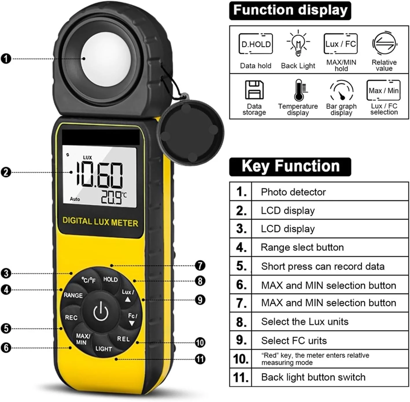 نورسنج دیجیتال، نورسنج دستی سنجش میزان روشنایی و دمای محیط با محدوده اندازه گیری تا 300,000 لوکس